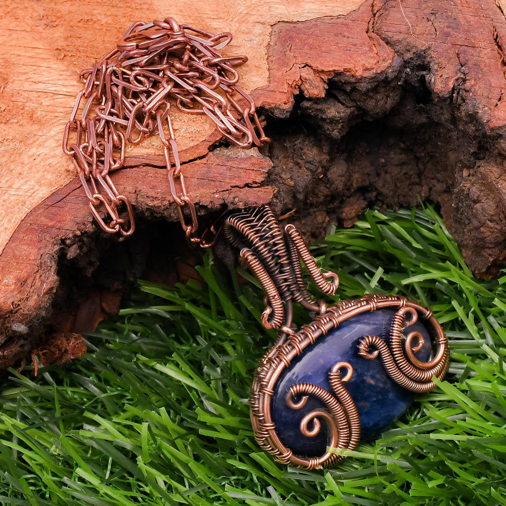 Handmade Sodalite Pendant Necklace: Copper Wire Wrapped Gemstone Jewelry