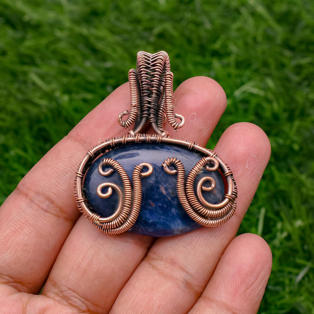 Handmade Sodalite Pendant Necklace: Copper Wire Wrapped Gemstone Jewelry