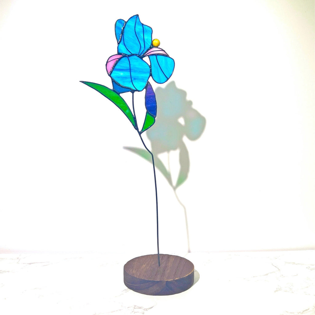 RainLine Stained Glass Iris Flower Suncatcher Handcrafted Tiffany Art