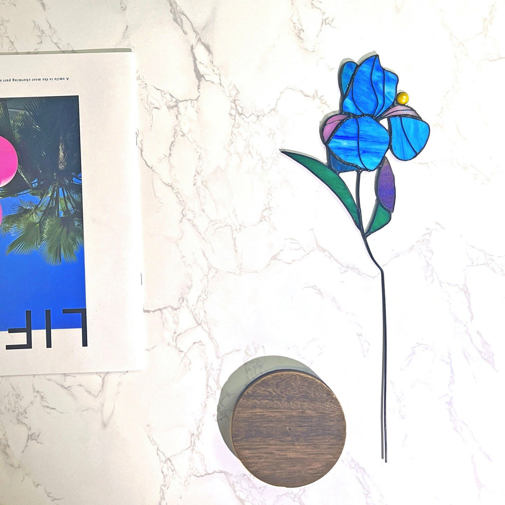 RainLine Iris Stained Glass Suncatcher Art Object 14.2in
