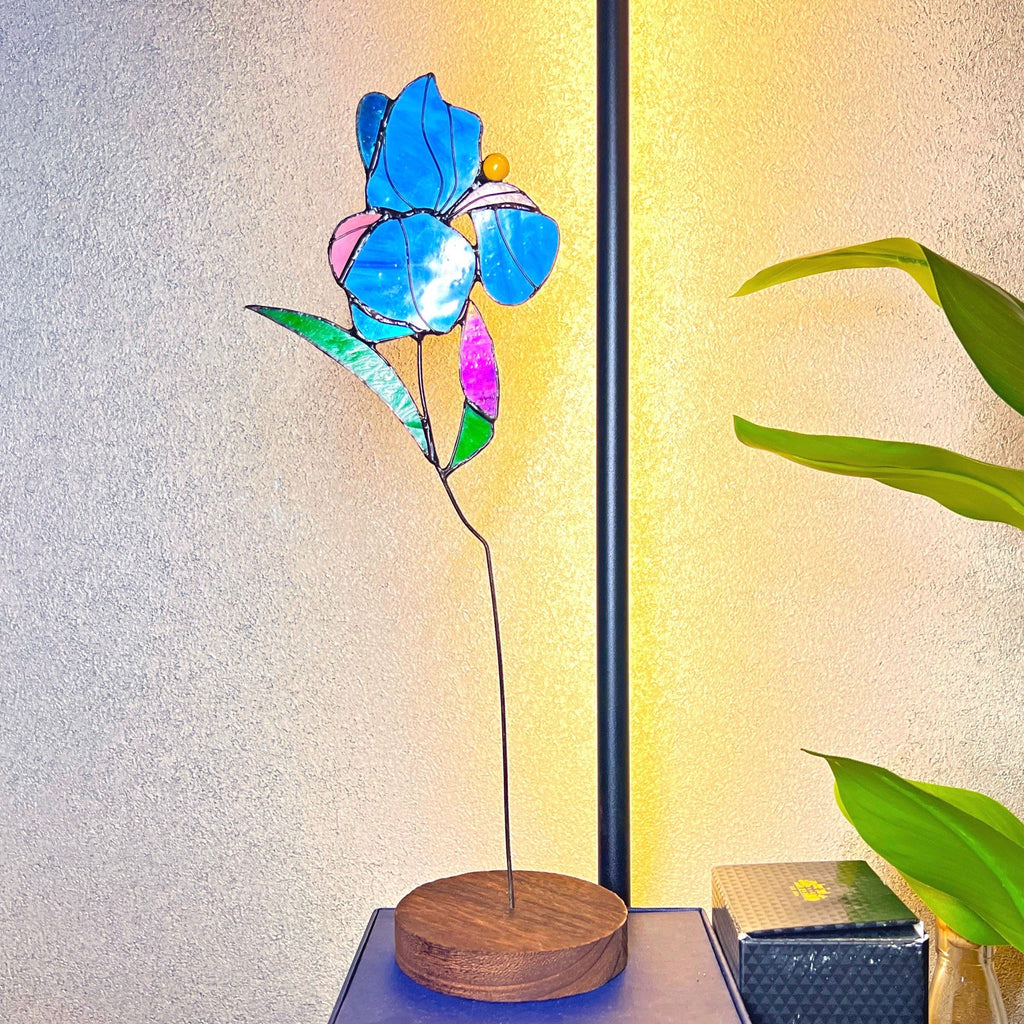 RainLine Iris Stained Glass Suncatcher Art Object 14.2in