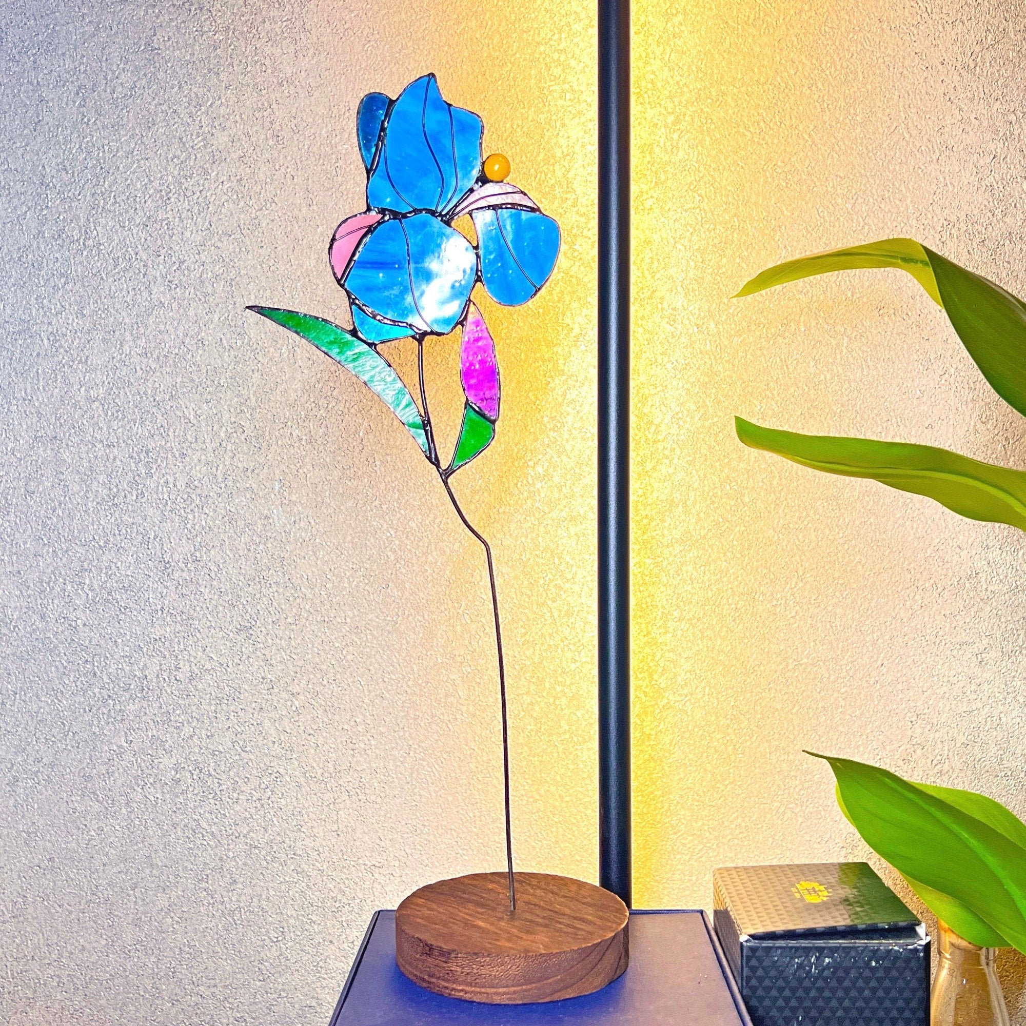 RainLine Iris Stained Glass Suncatcher Art Object 14.2in