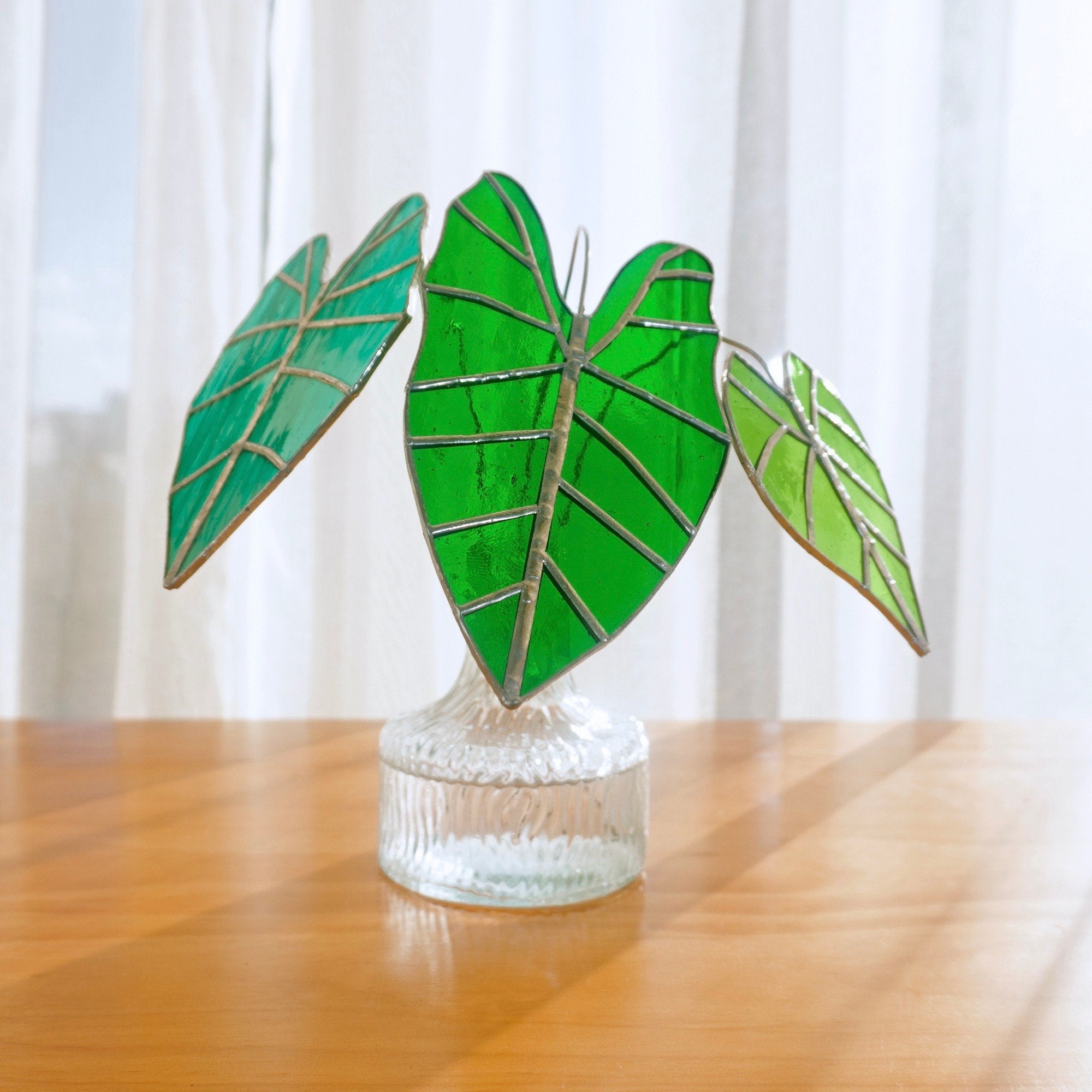 RainLine Alocasia Frydek Stained Glass Suncatcher Set of 3 Handmade Table Decor