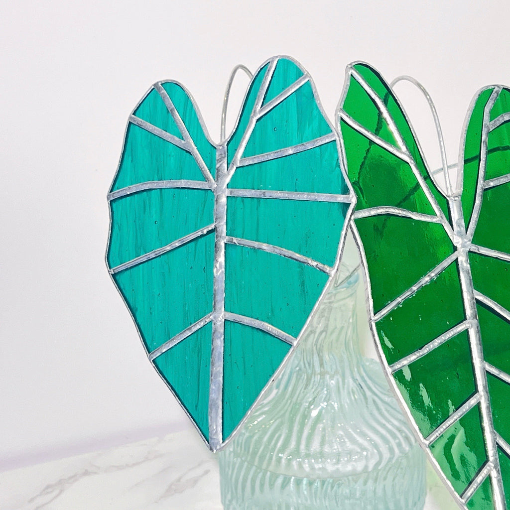 RainLine Alocasia Frydek Stained Glass Suncatcher Set of 3 Handmade Table Decor