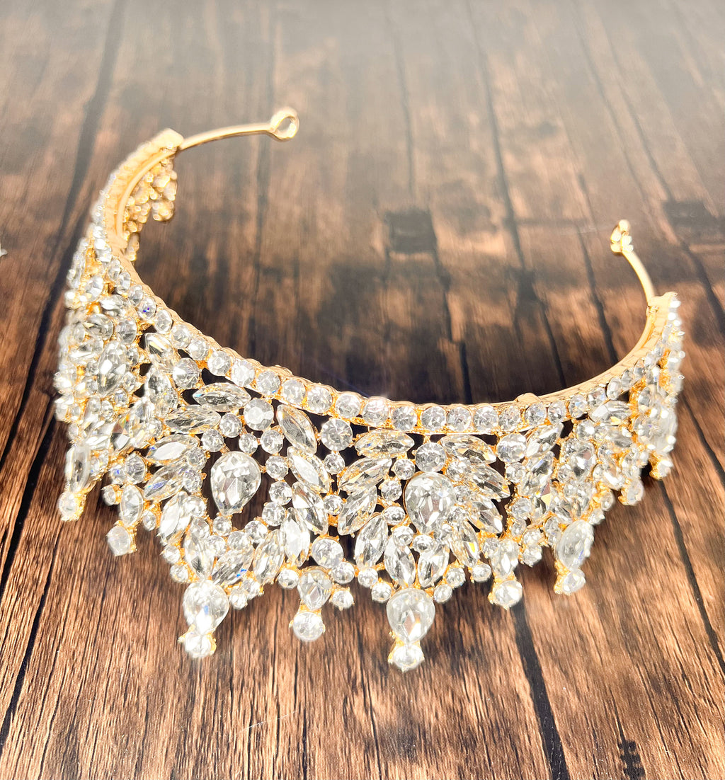 HappyJewelryWorld Gold Queen Crown Rhinestone Tiara
