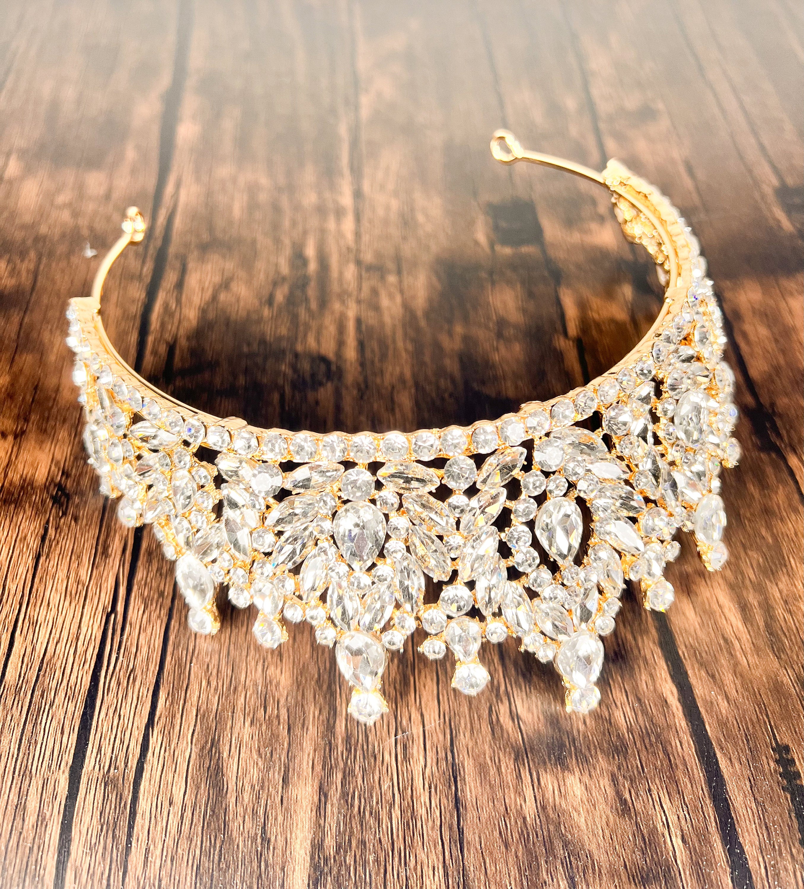 HappyJewelryWorld Queen Crown Gold Crystal Rhinestone Tiara