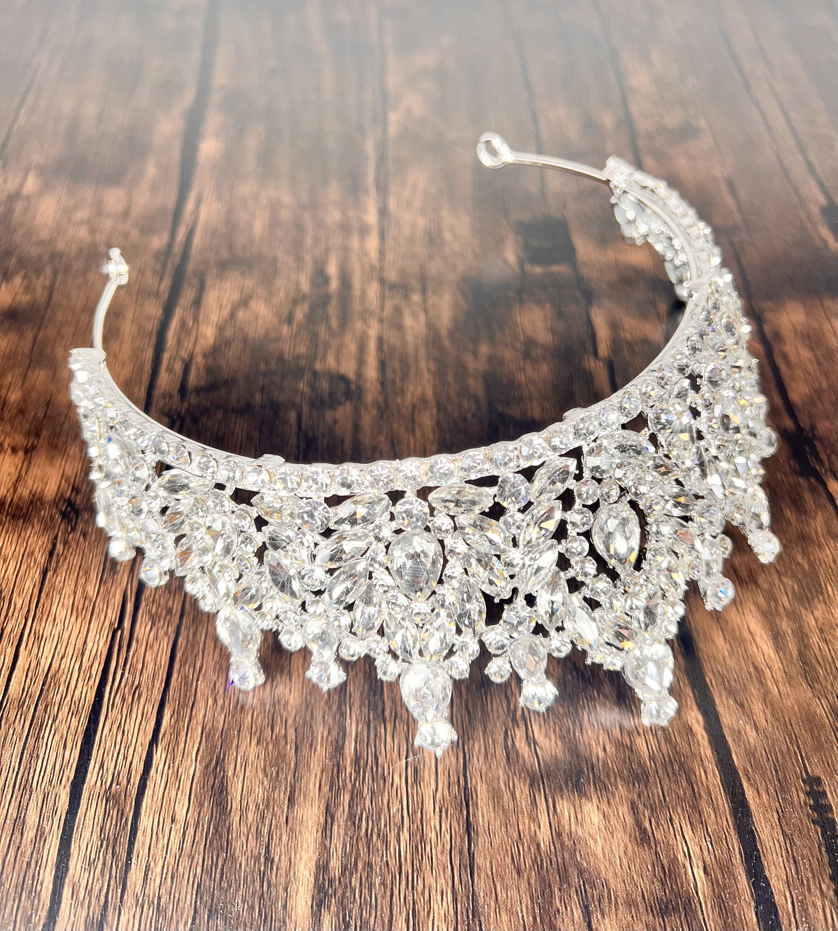 HappyJewelryWorld Queen Crown Silver Rhinestone Crystal Tiara