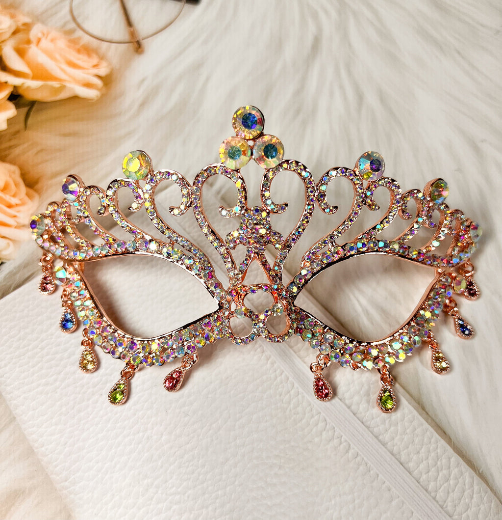 HappyJewelryWorld Venetian Masquerade Mask Rose Gold Rhinestone