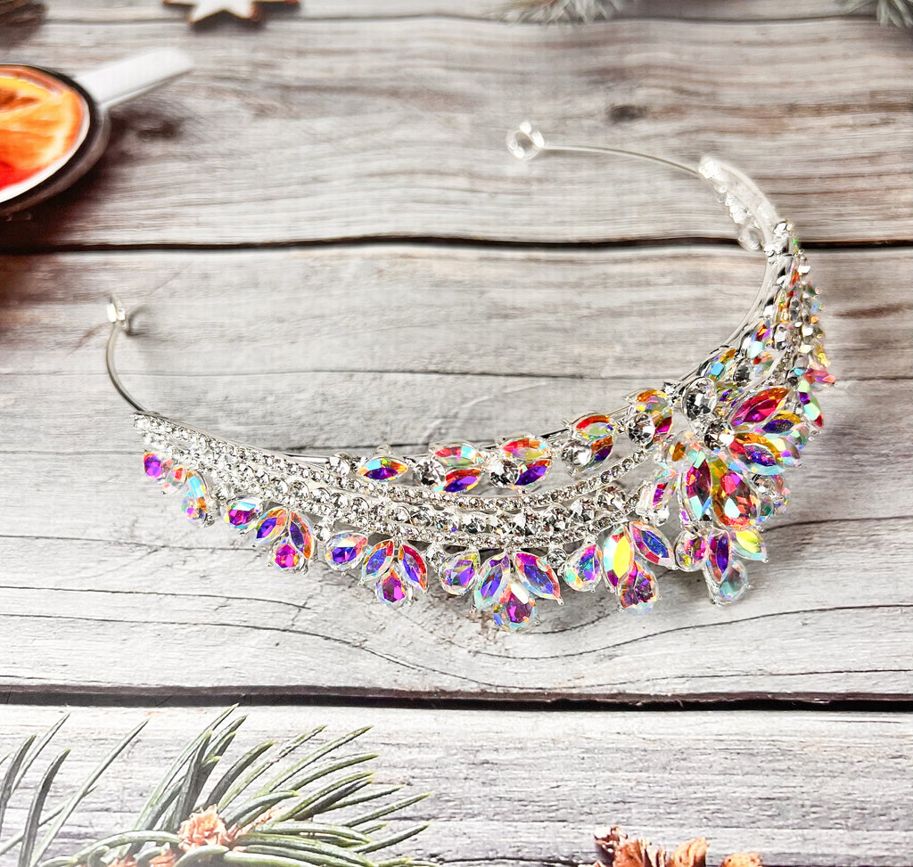 HappyJewelryWorld Silver Wedding Tiara for Girls Crystal Rhinestone