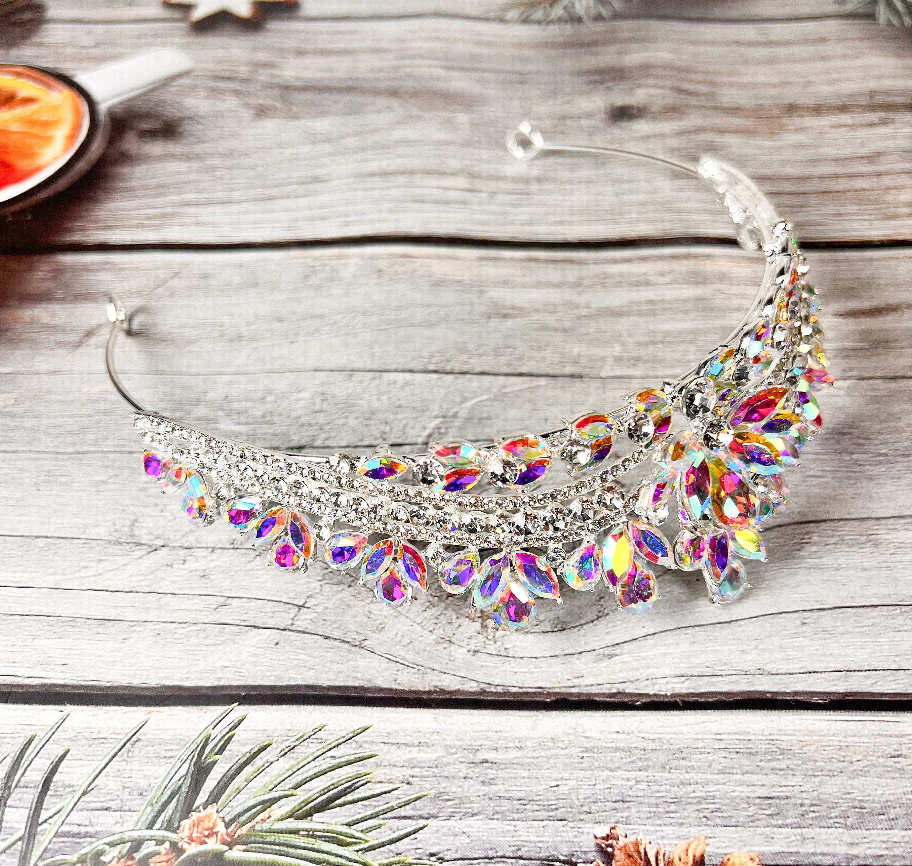HappyJewelryWorld Silver Wedding Tiara for Girls Crystal Rhinestone