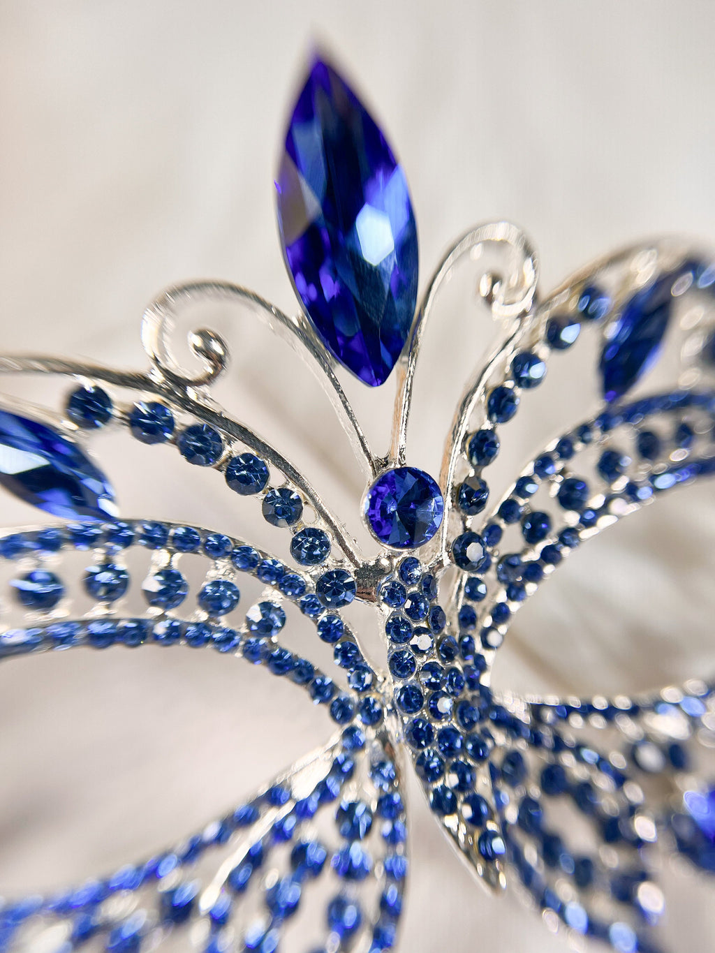 HappyJewelryWorld Butterfly Blue Silver Rhinestone Masquerade Mask