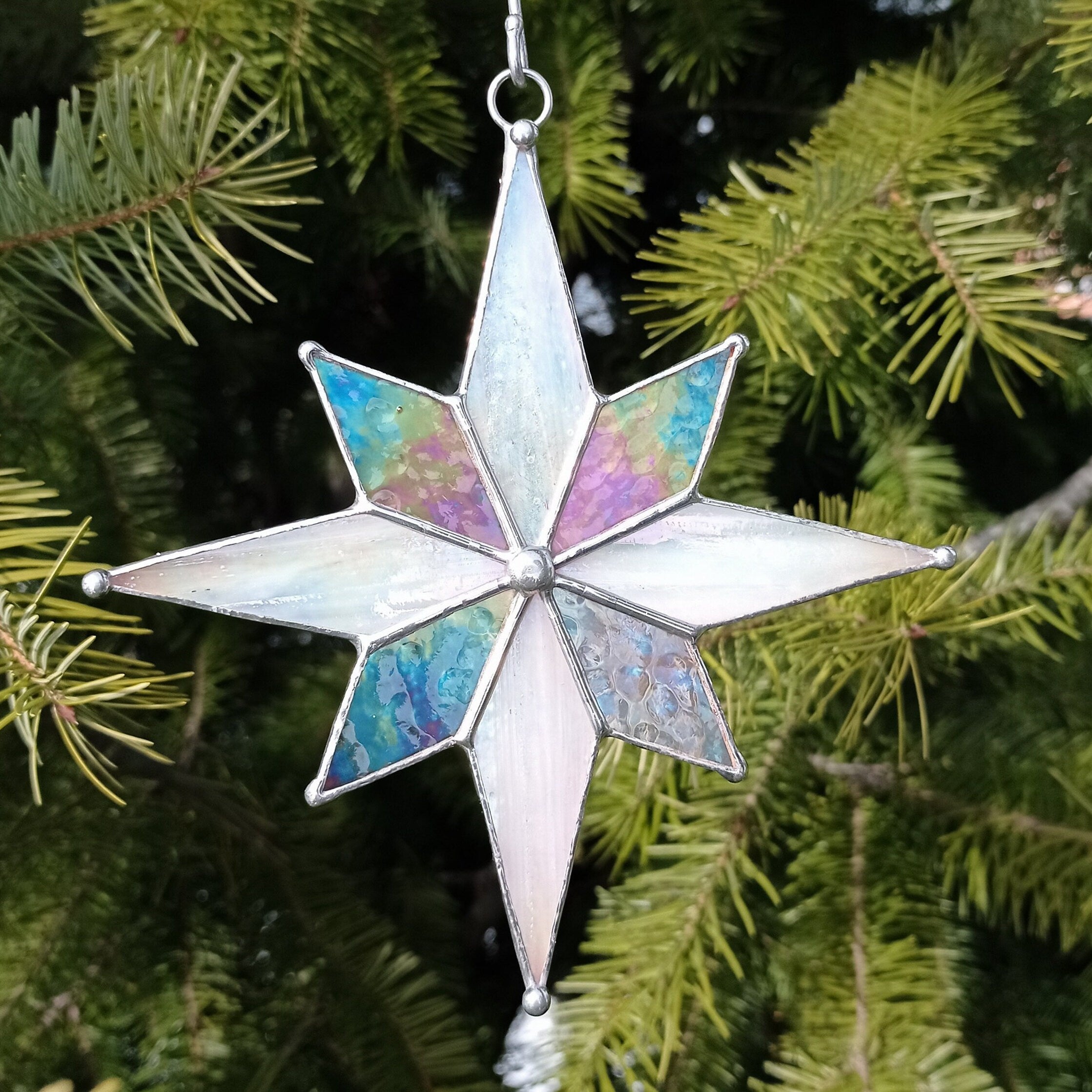 SunStainedGlassUA Christmas Star Stained Glass Suncatcher Window Hanging