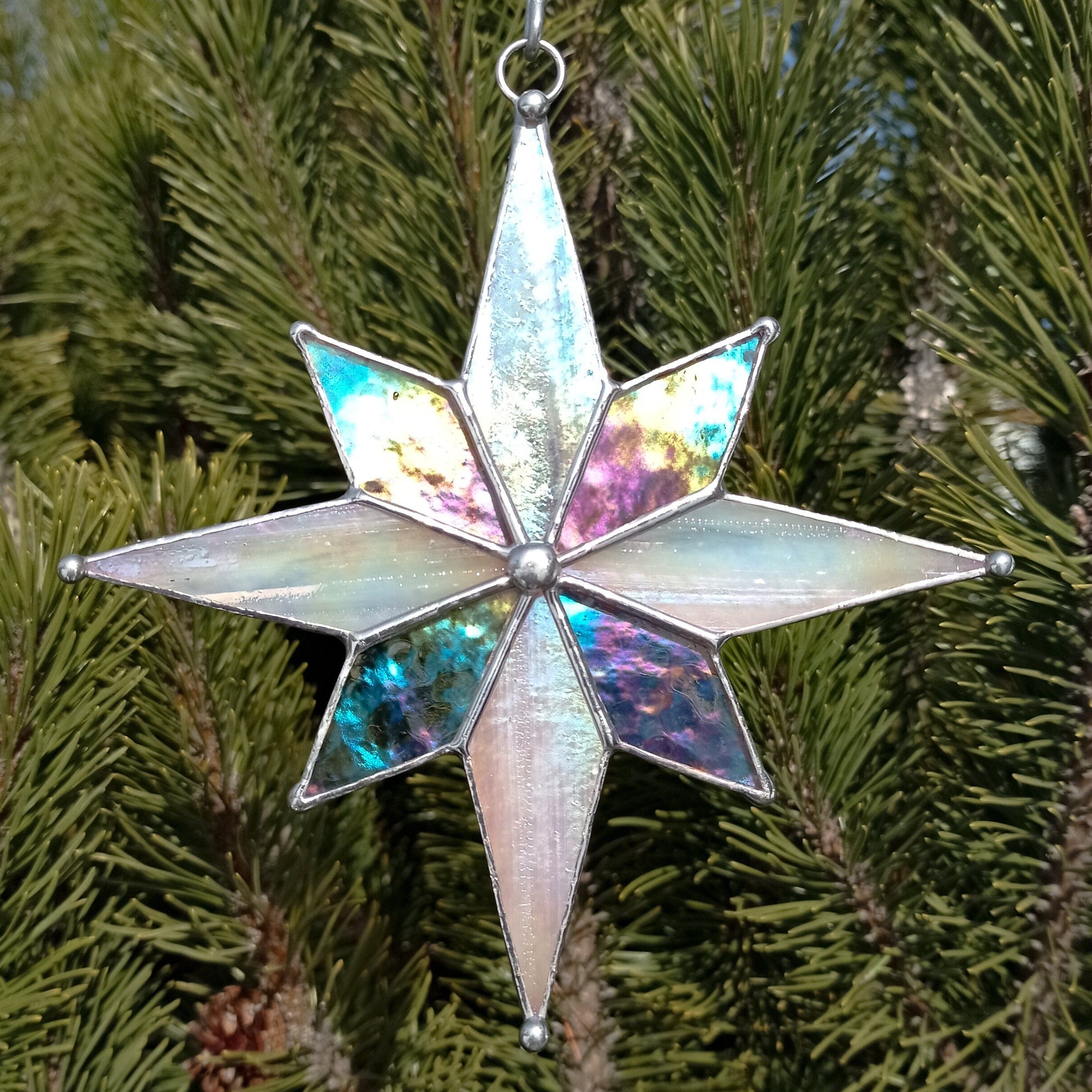 SunStainedGlassUA Christmas Star Stained Glass Suncatcher Window Hanging