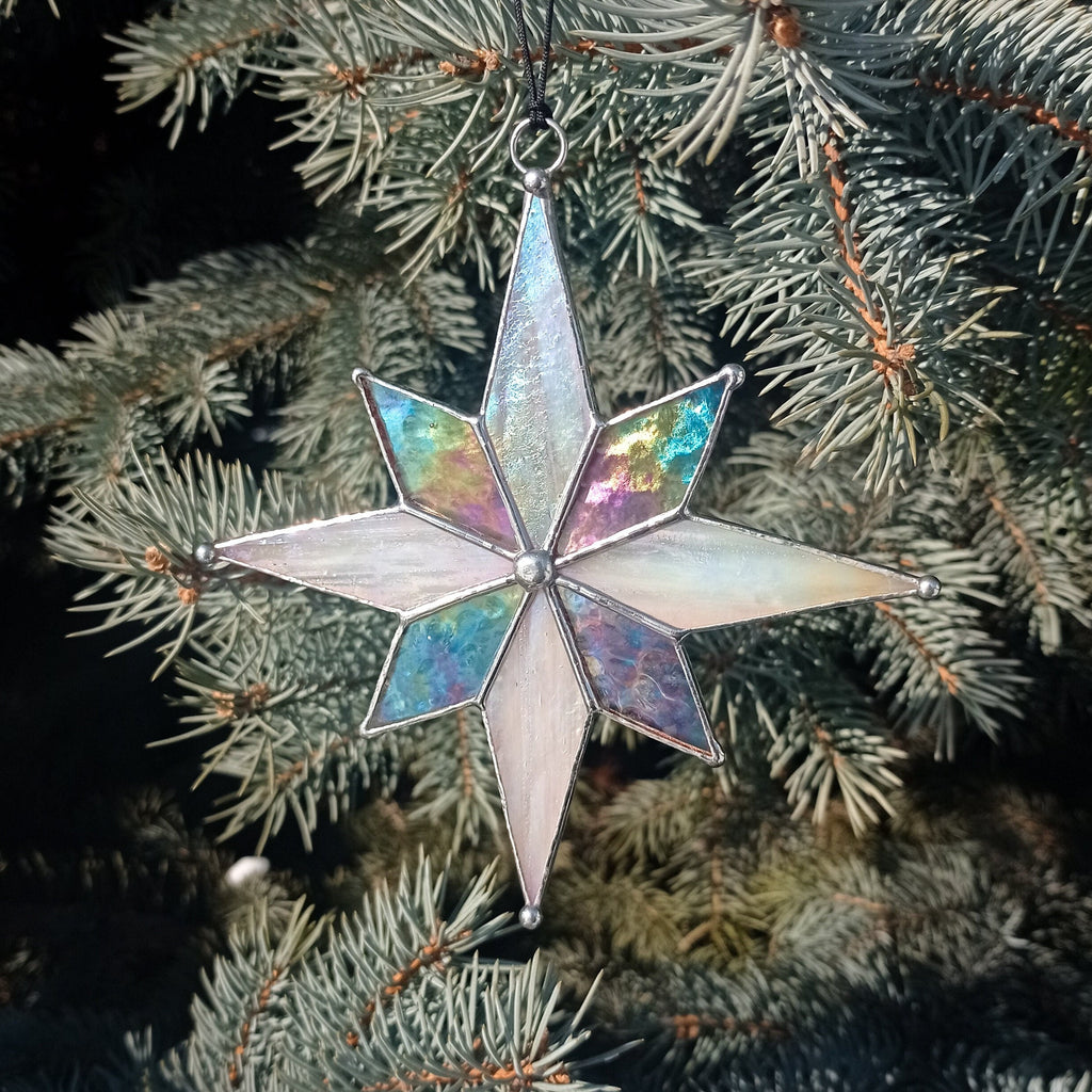SunStainedGlassUA Christmas Star Stained Glass Suncatcher Window Hanging