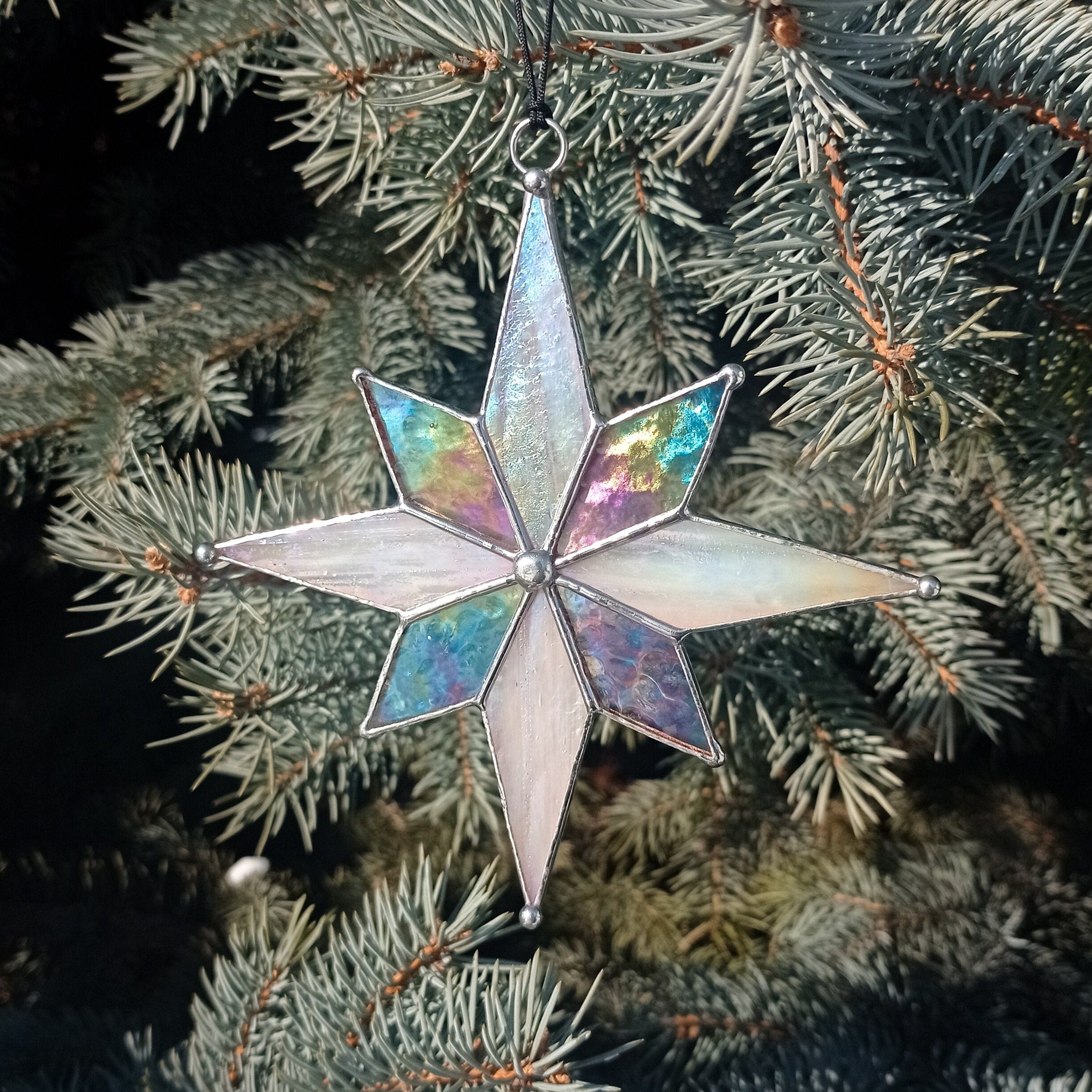 SunStainedGlassUA Christmas Star Stained Glass Suncatcher Window Hanging
