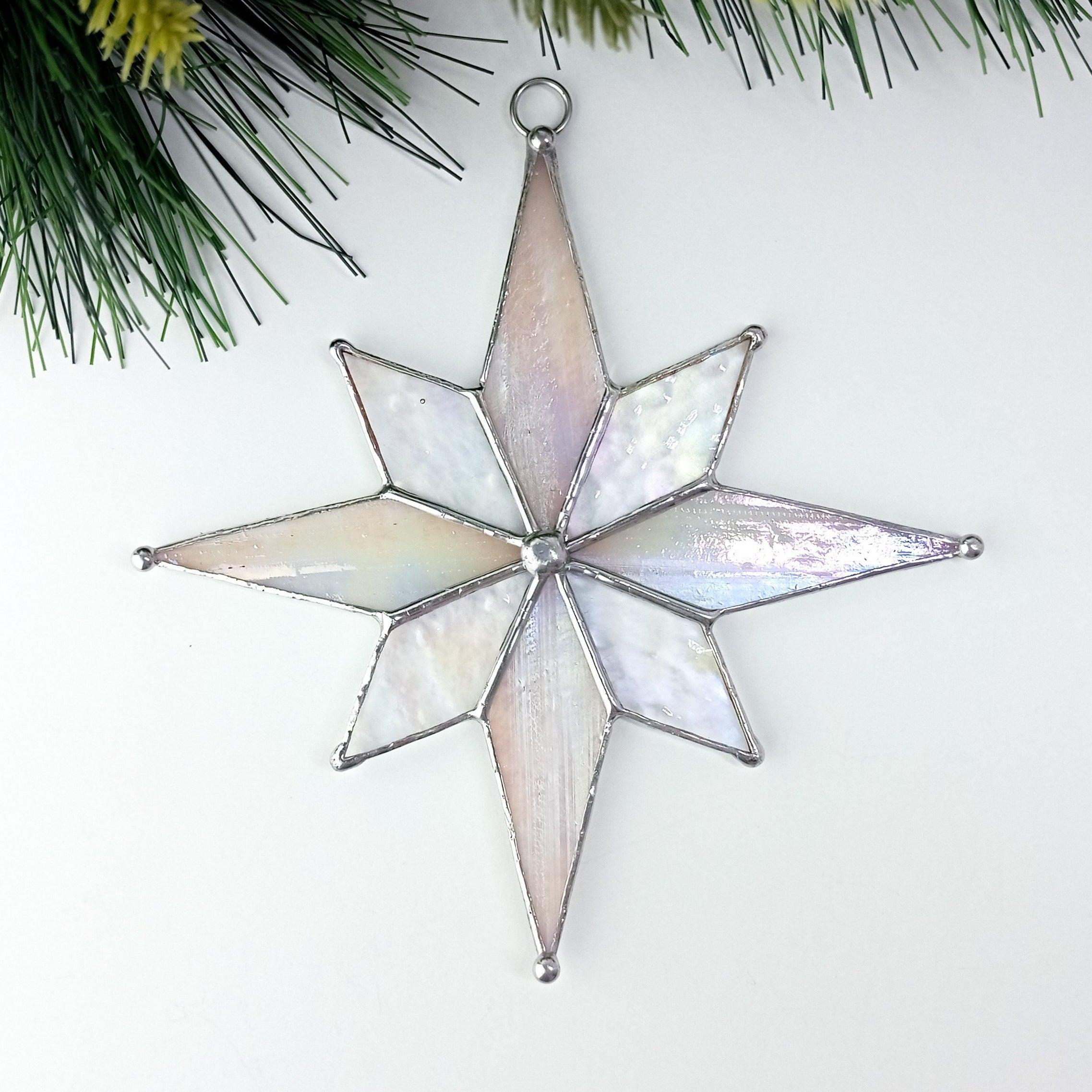 SunStainedGlassUA Christmas Star Stained Glass Suncatcher Window Hanging