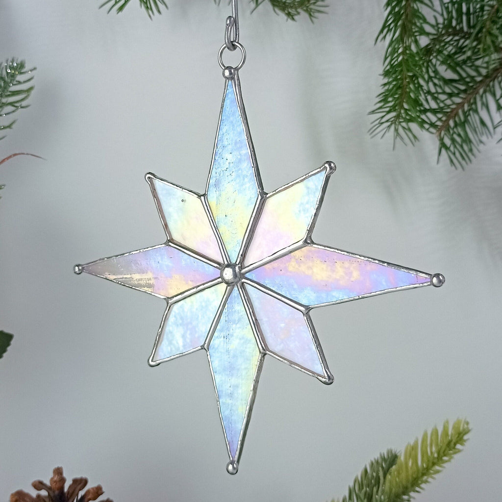 SunStainedGlassUA Christmas Star Stained Glass Suncatcher Window Hanging