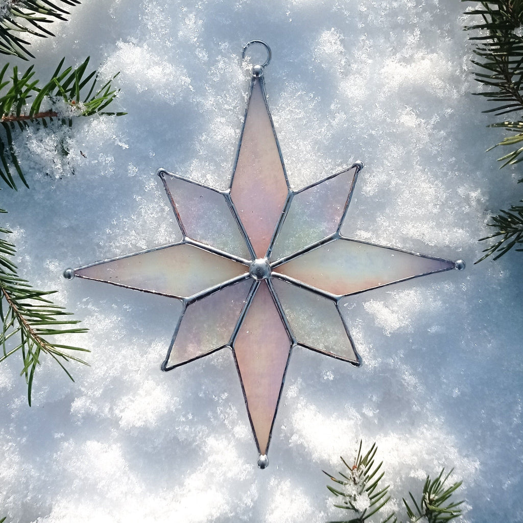 SunStainedGlassUA Christmas Star Stained Glass Suncatcher Window Hanging