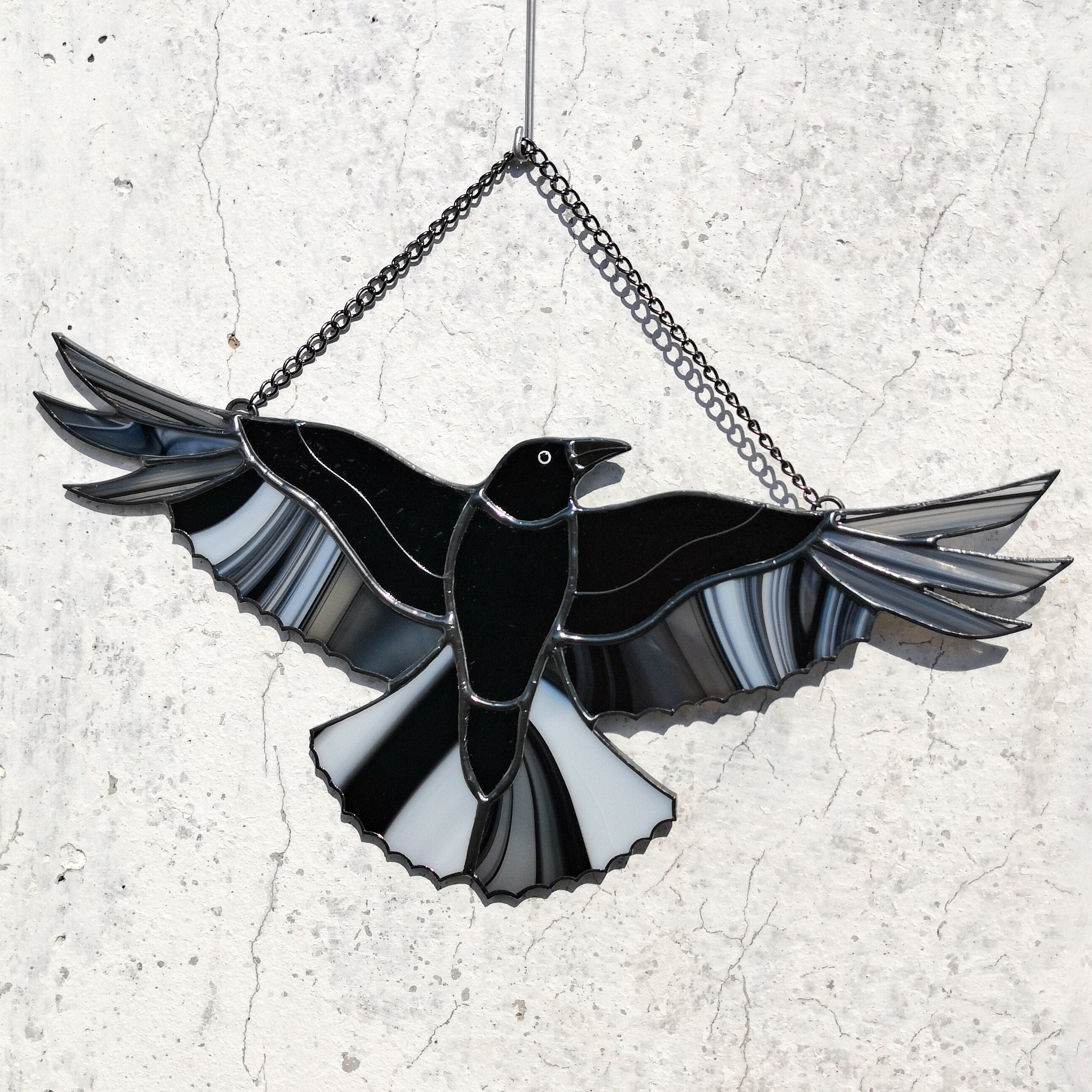 SunStainedGlassUA Raven Moon Stained Glass Suncatcher Window Hanging