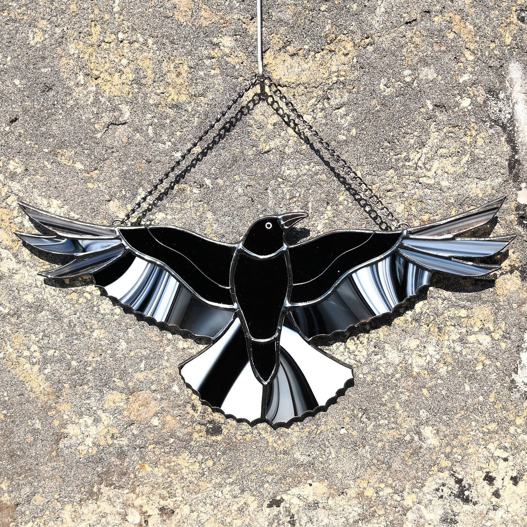 SunStainedGlassUA Raven Moon Stained Glass Suncatcher Window Hanging