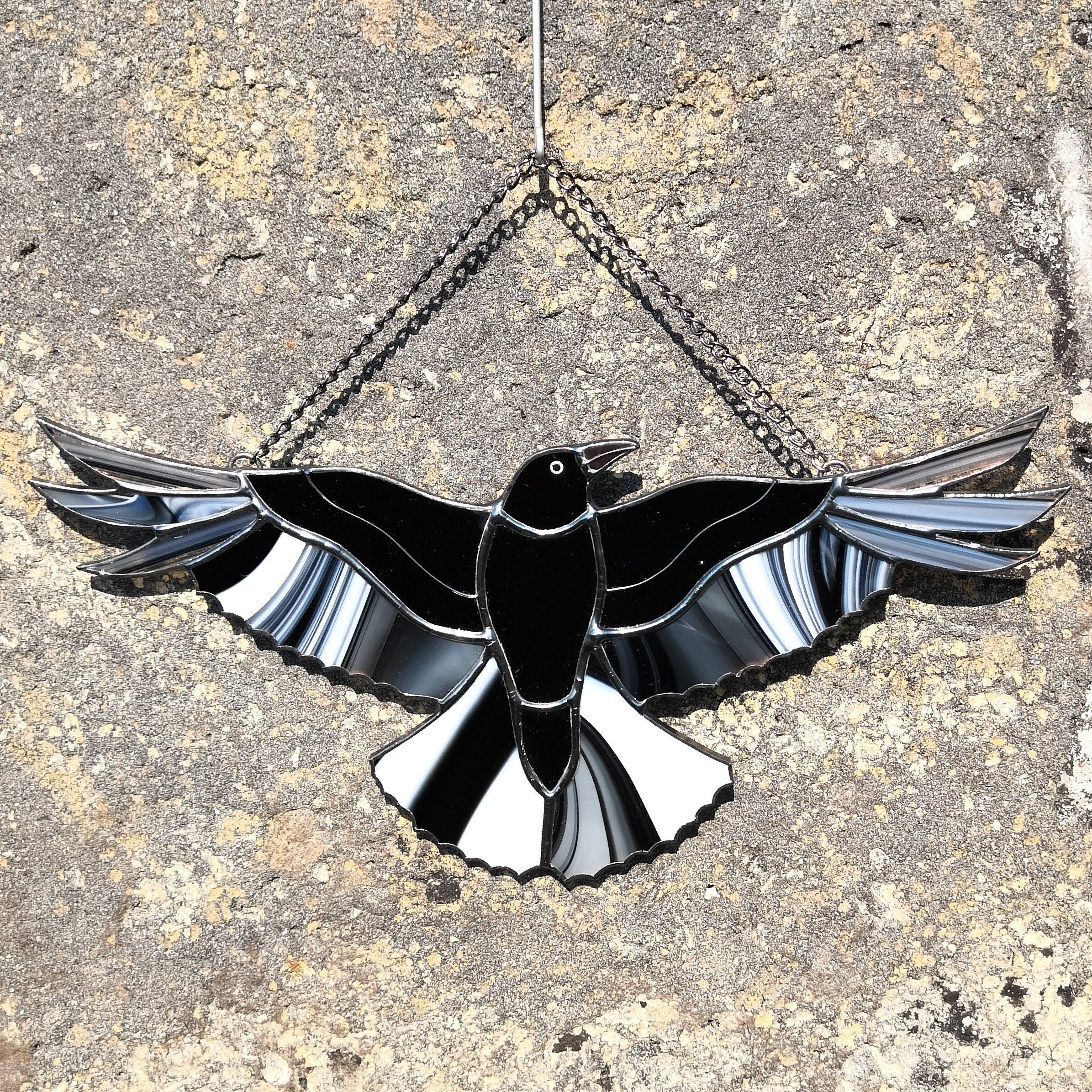 SunStainedGlassUA Raven Moon Stained Glass Suncatcher Window Hanging