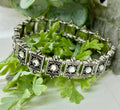 MossberryandStone Vintage Look Mid Century Silver Stretch Bracelet Clear Glass Gem
