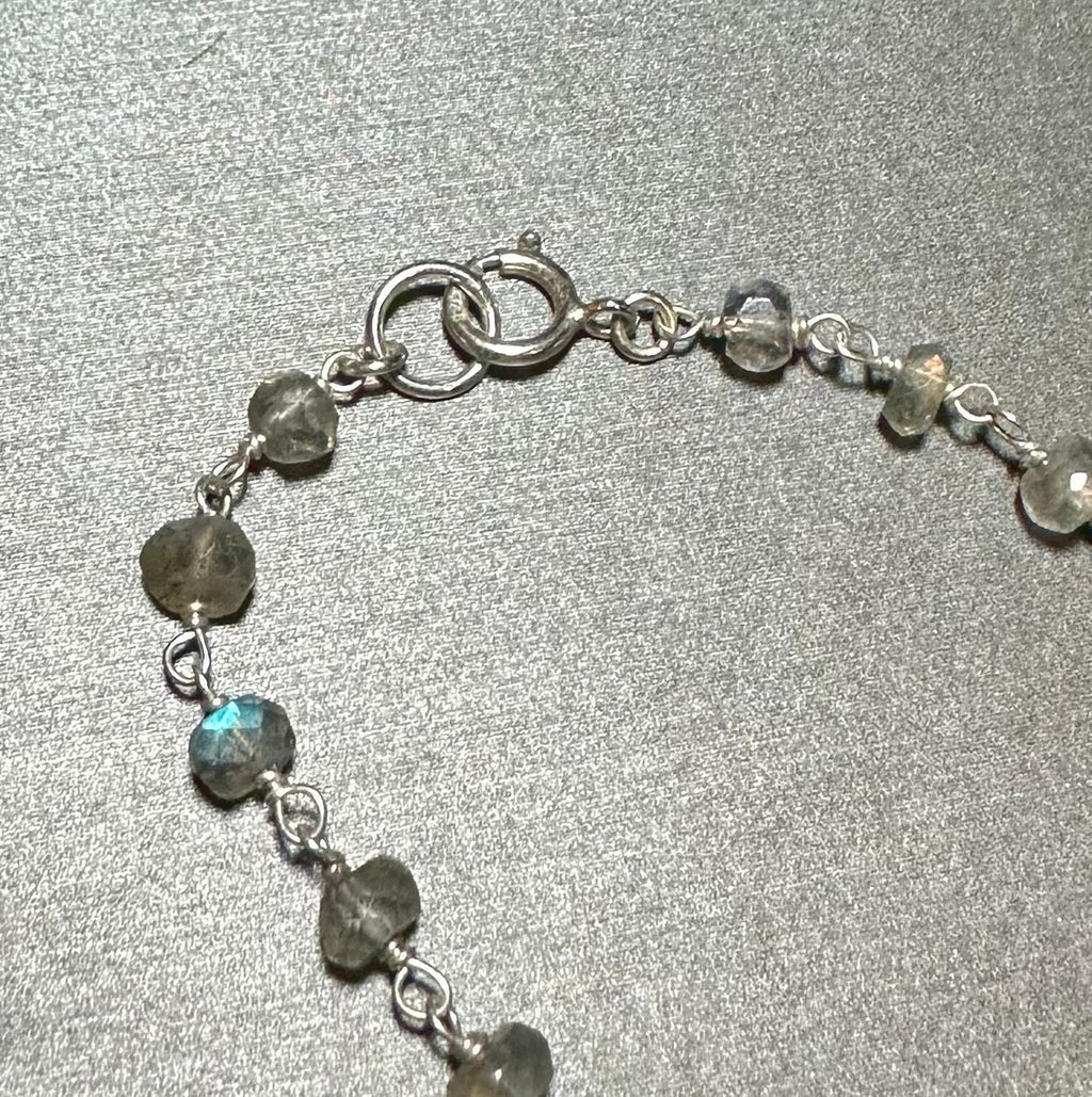 MossberryandStone Labradorite Sterling Silver Rosary Pendant Necklace