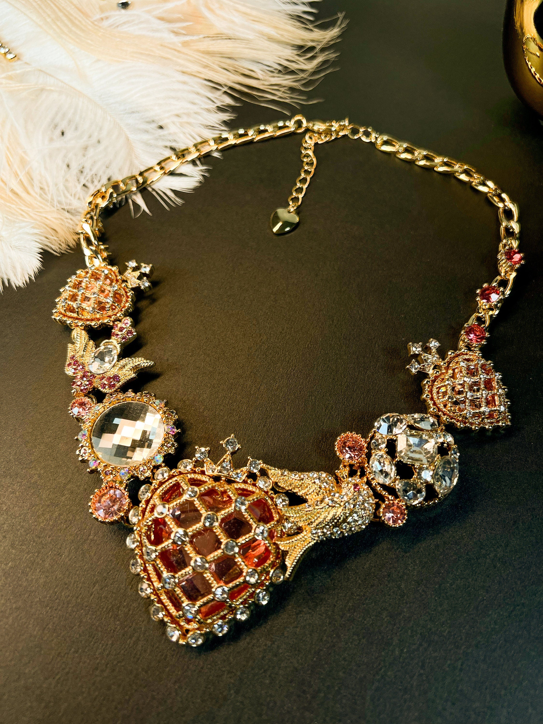 HappyJewelryWorld Victorian Renaissance Crystal Heart Gold Pendant Necklace 18in