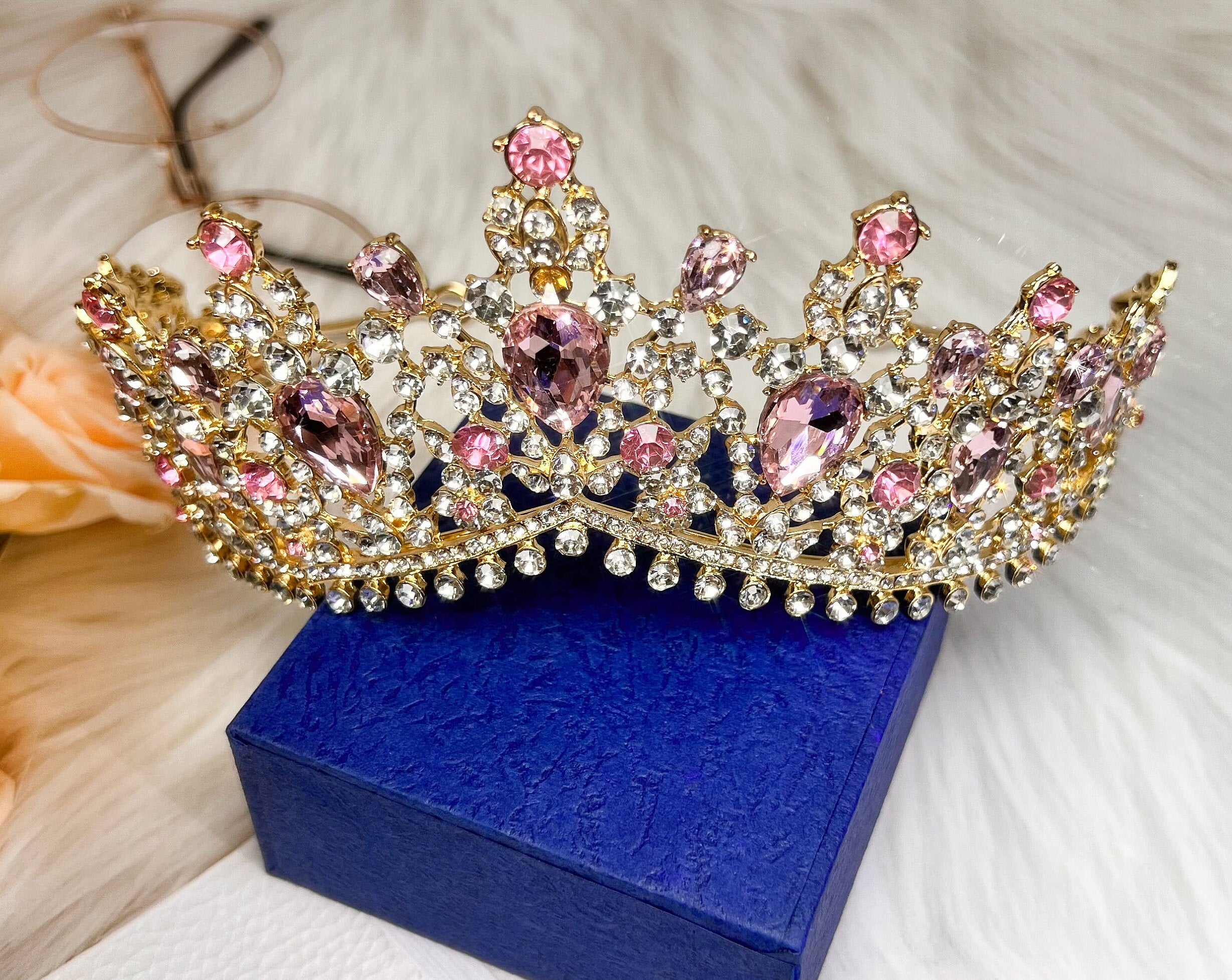 HappyJewelryWorld Princess Pink Crystal Tiara Crown Pink