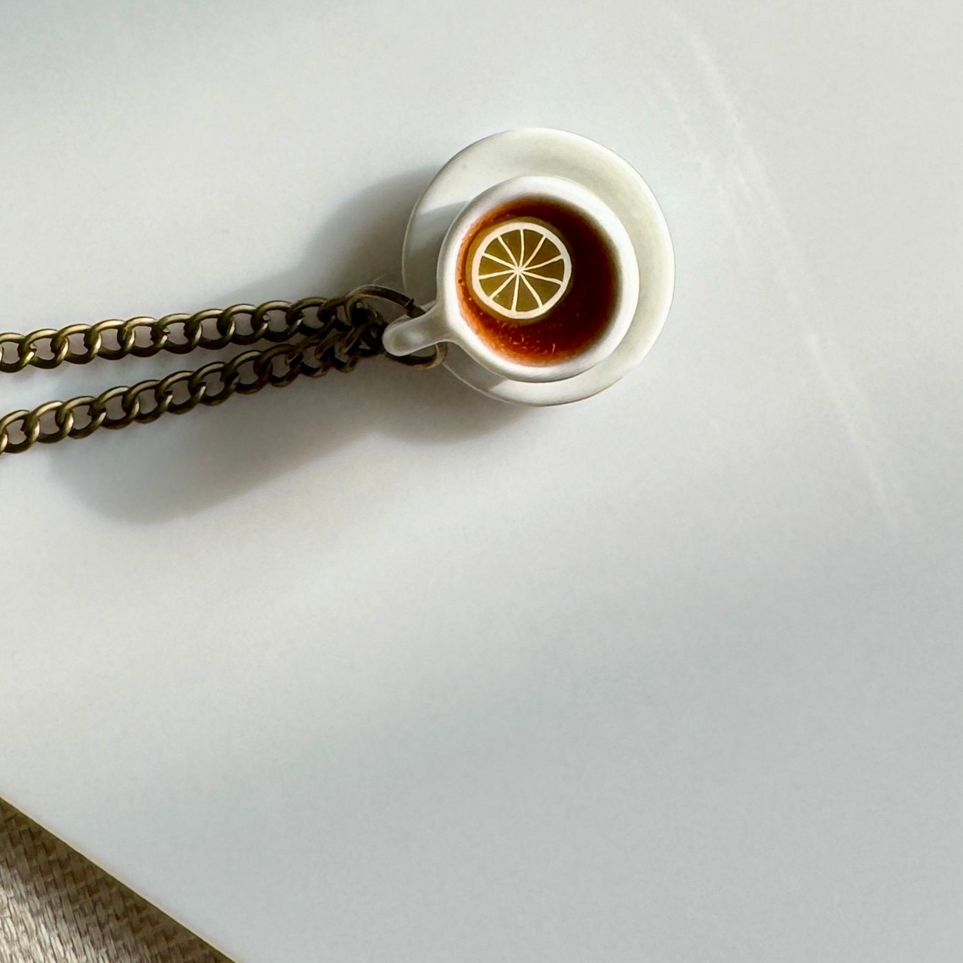 VanillaStarCafe Acorn Lemon Tea Ceramic Necklace