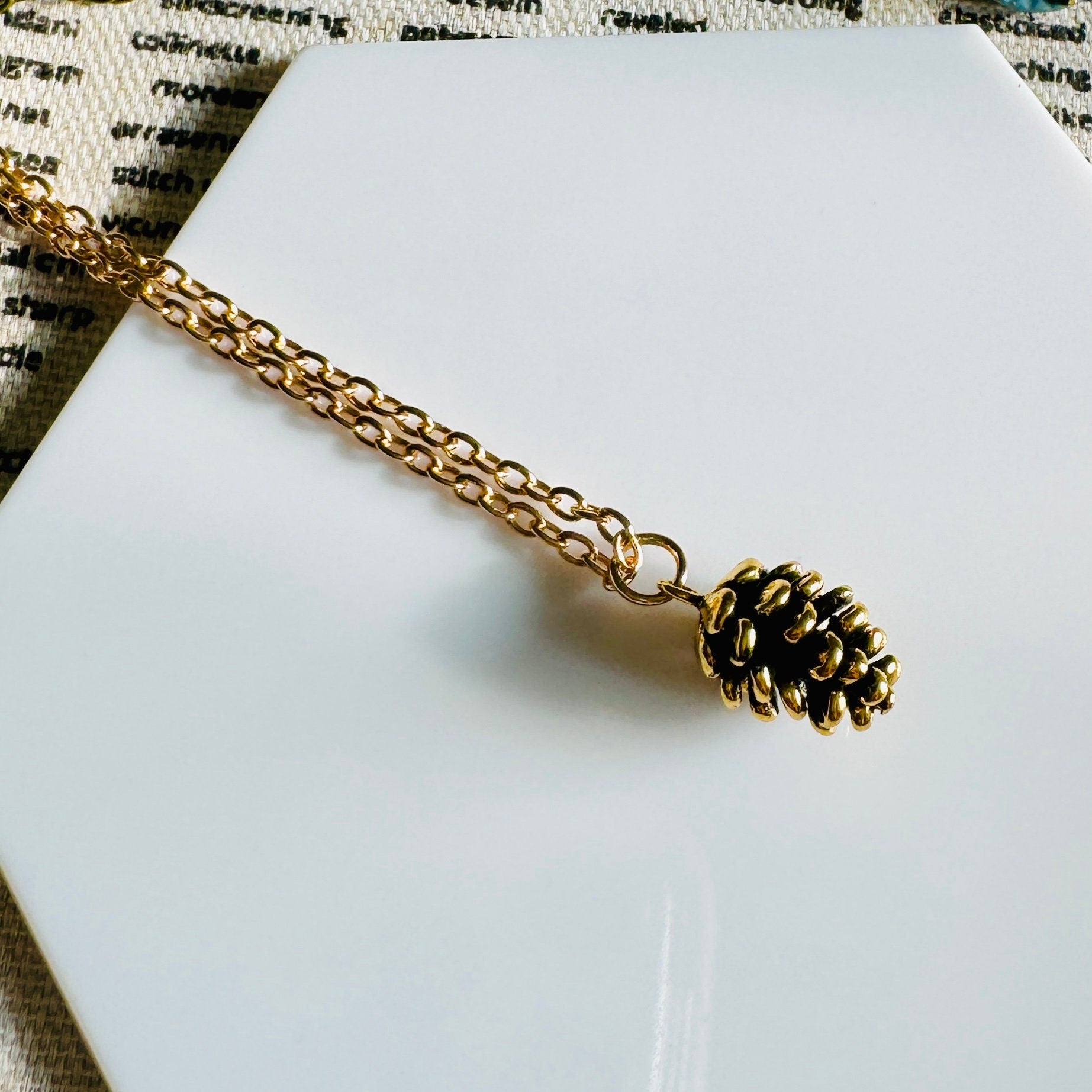 VanillaStarCafe Bronze Pine Cone Necklace Gold Charm 20.5in