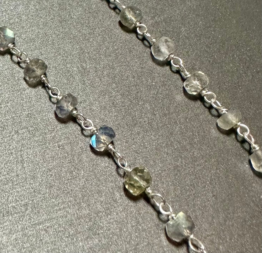 MossberryandStone Labradorite Sterling Silver Rosary Pendant Necklace