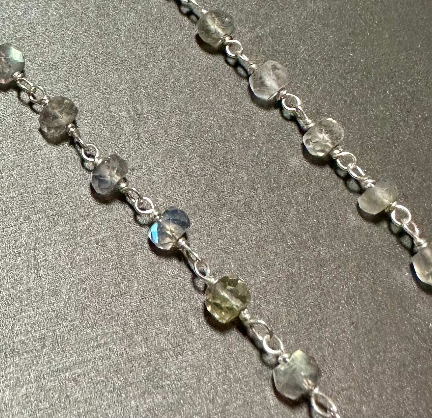 MossberryandStone Labradorite Sterling Silver Rosary Pendant Necklace