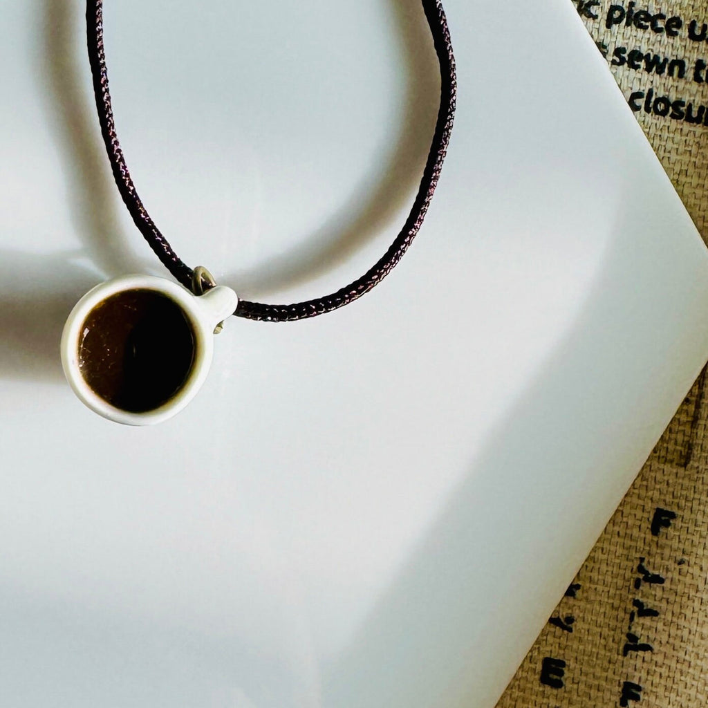 VanillaStarCafe Ceramic Coffee Cup Miniature Charm Pendant Necklace