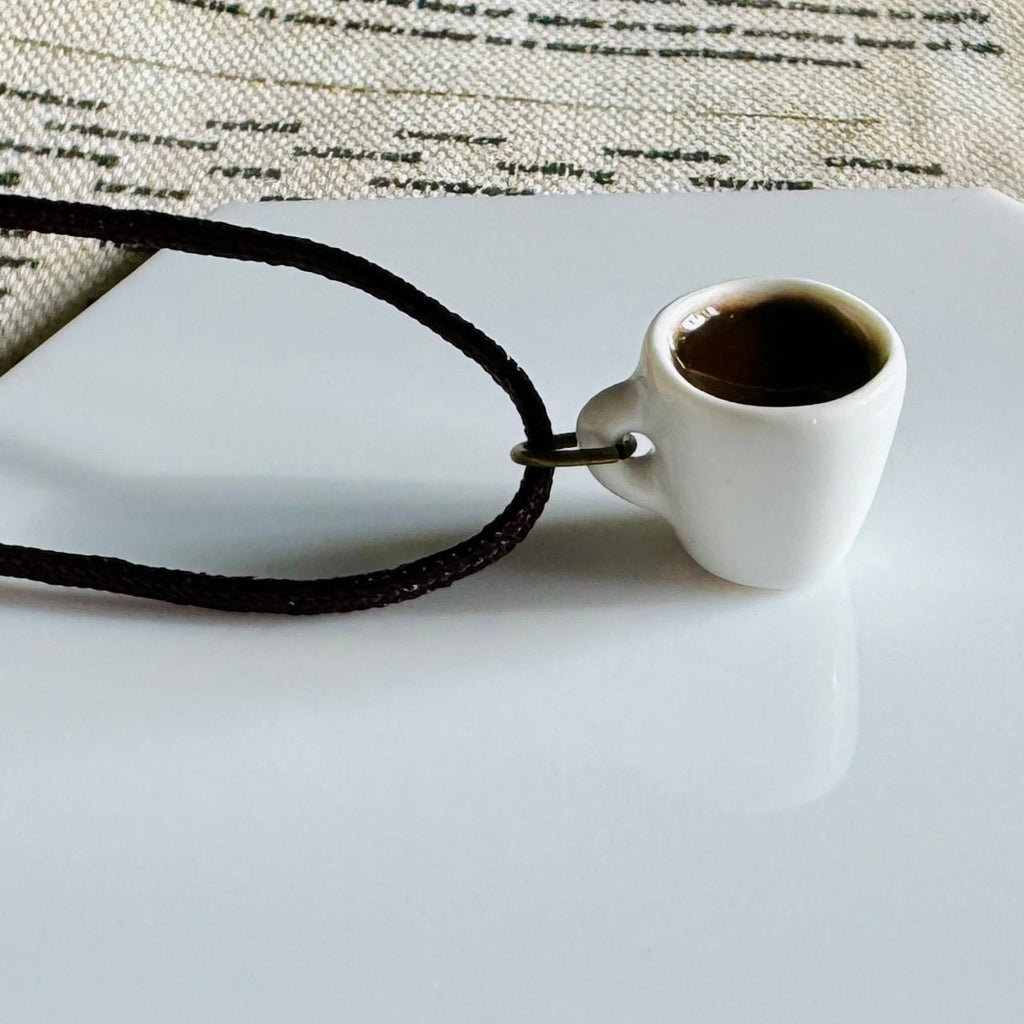 VanillaStarCafe Ceramic Coffee Cup Miniature Charm Pendant Necklace