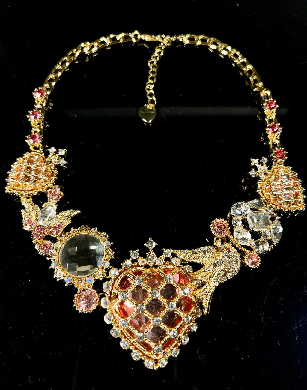 HappyJewelryWorld Victorian Renaissance Crystal Heart Gold Pendant Necklace 18in