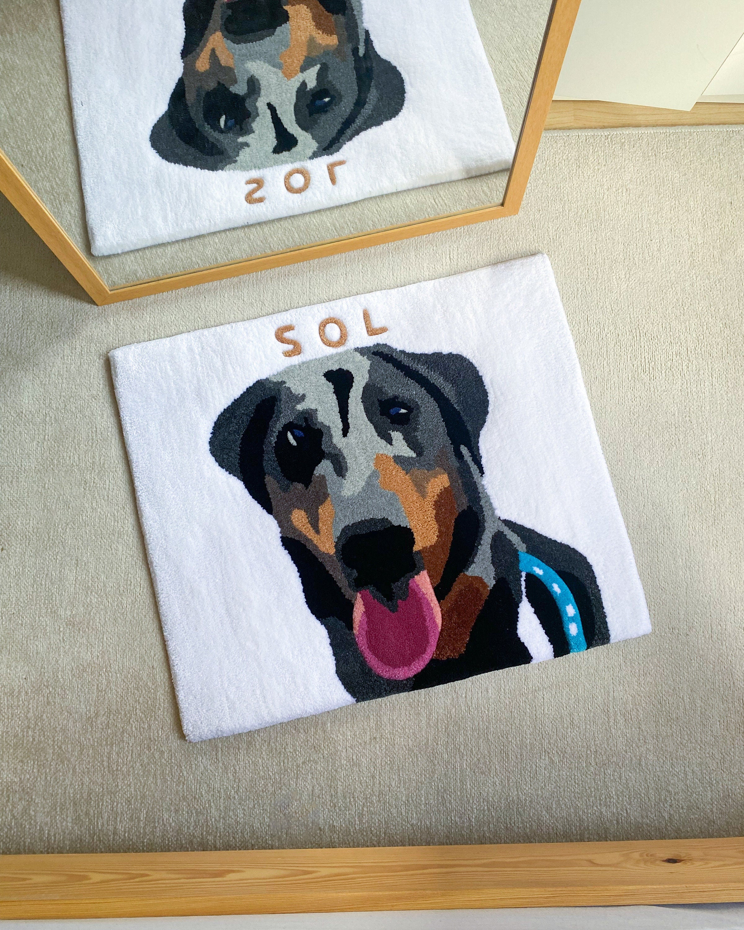 LargoModern Custom Pet Portrait Tufted Rug 70x60cm Handmade Gift