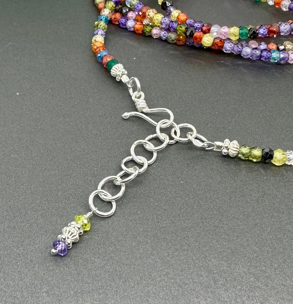 MossberryandStone Rainbow Cubic Zirconia Sterling Silver Beaded Wrap Bracelet