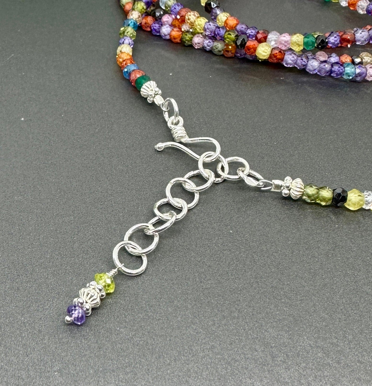 MossberryandStone Rainbow Cubic Zirconia Sterling Silver Beaded Wrap Bracelet