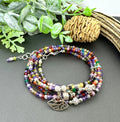 MossberryandStone Rainbow Cubic Zirconia Sterling Silver Beaded Wrap Bracelet