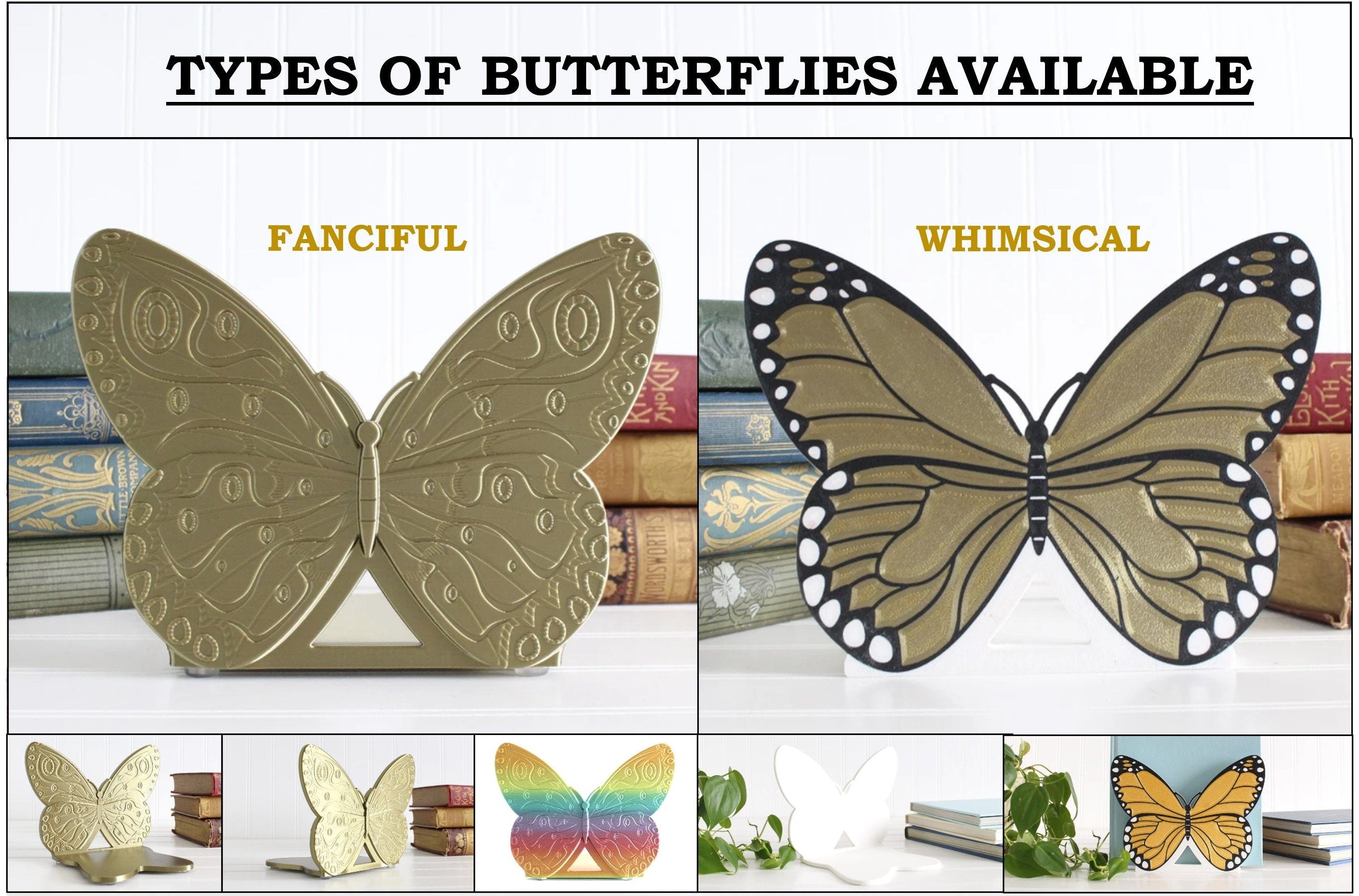DelightfullyDutch Handmade Butterfly Bookend 3D Printed Thermoplastic Bookshelf Decor