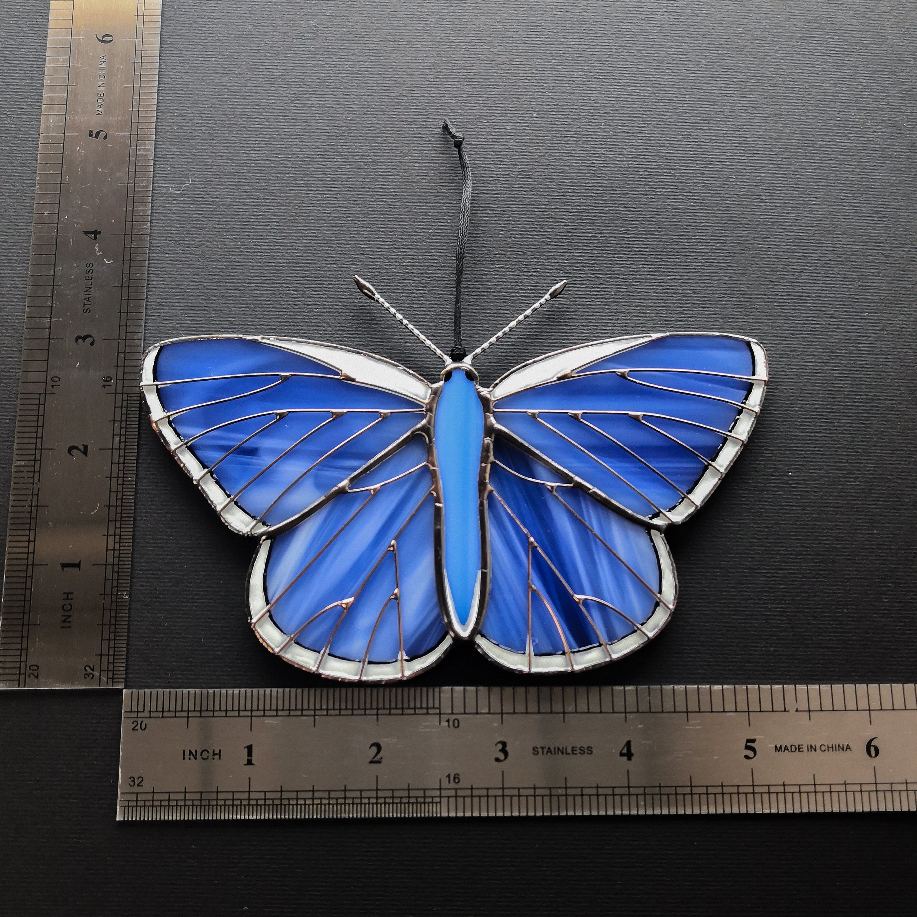 SunStainedGlassUA Blue Butterfly Stained Glass Suncatcher Window Hanging