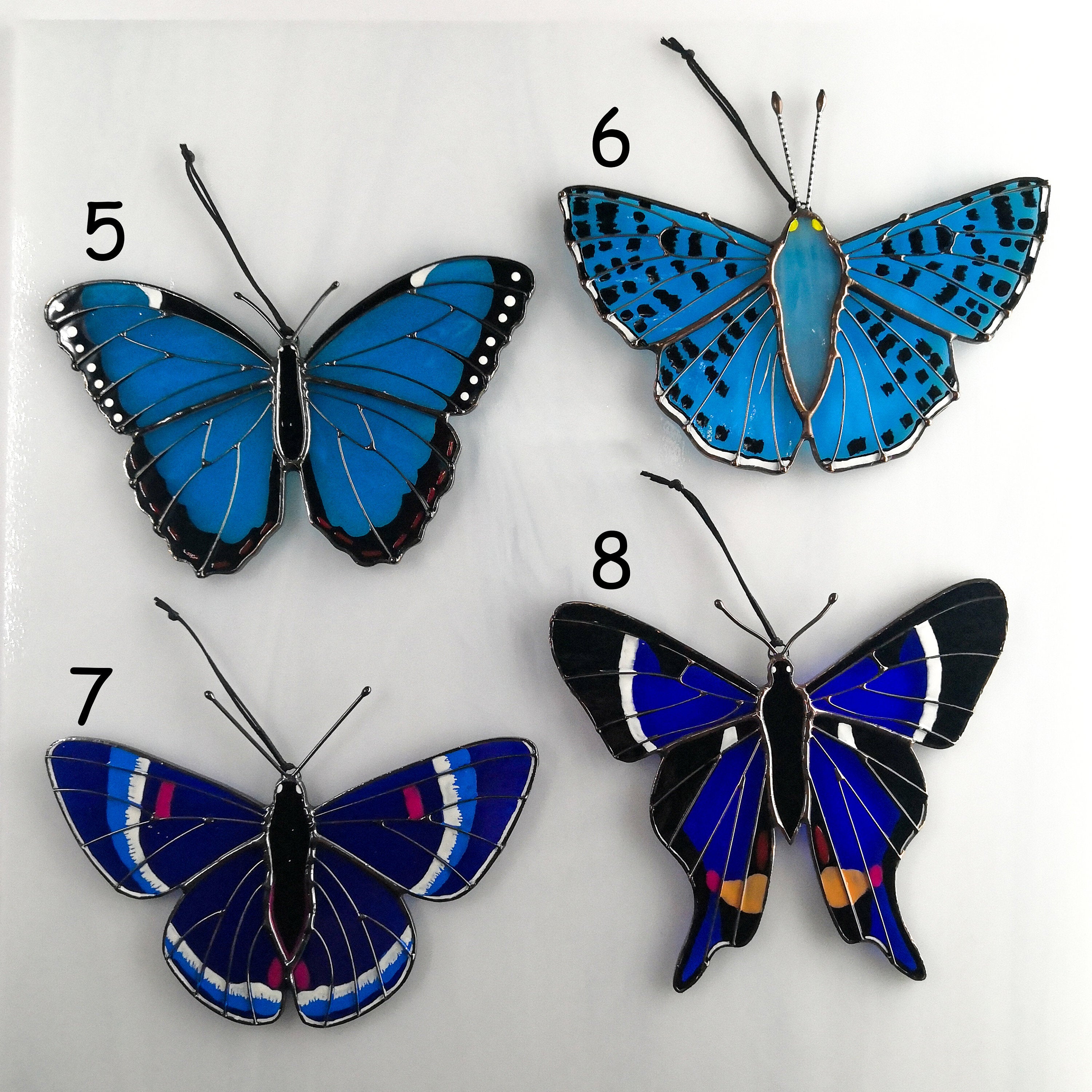 SunStainedGlassUA Peleides Blue Morpho Butterfly Stained Glass Suncatcher 5.4in