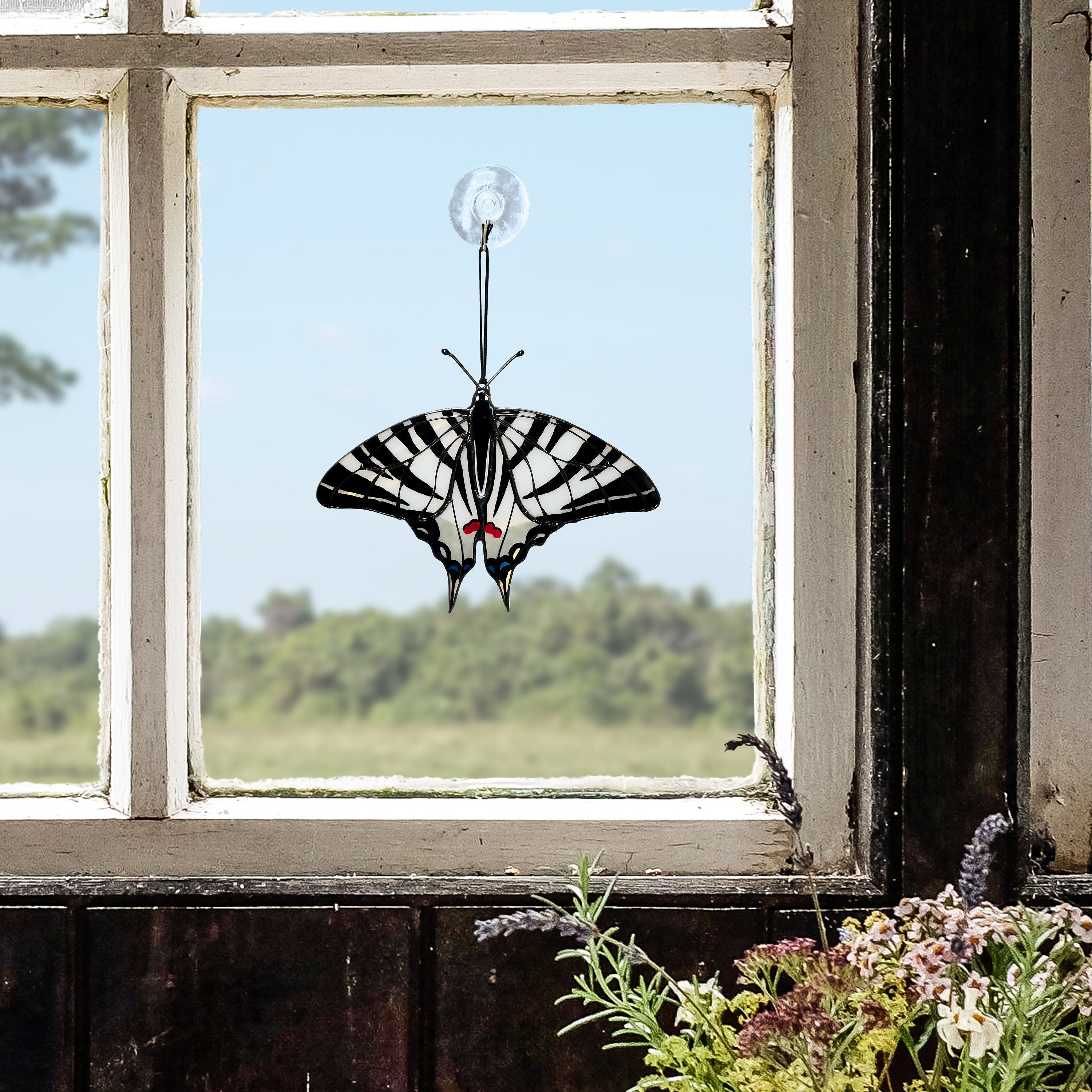 Zebra Swallowtail Butterfly Suncatcher Stained Glass Window Hanging