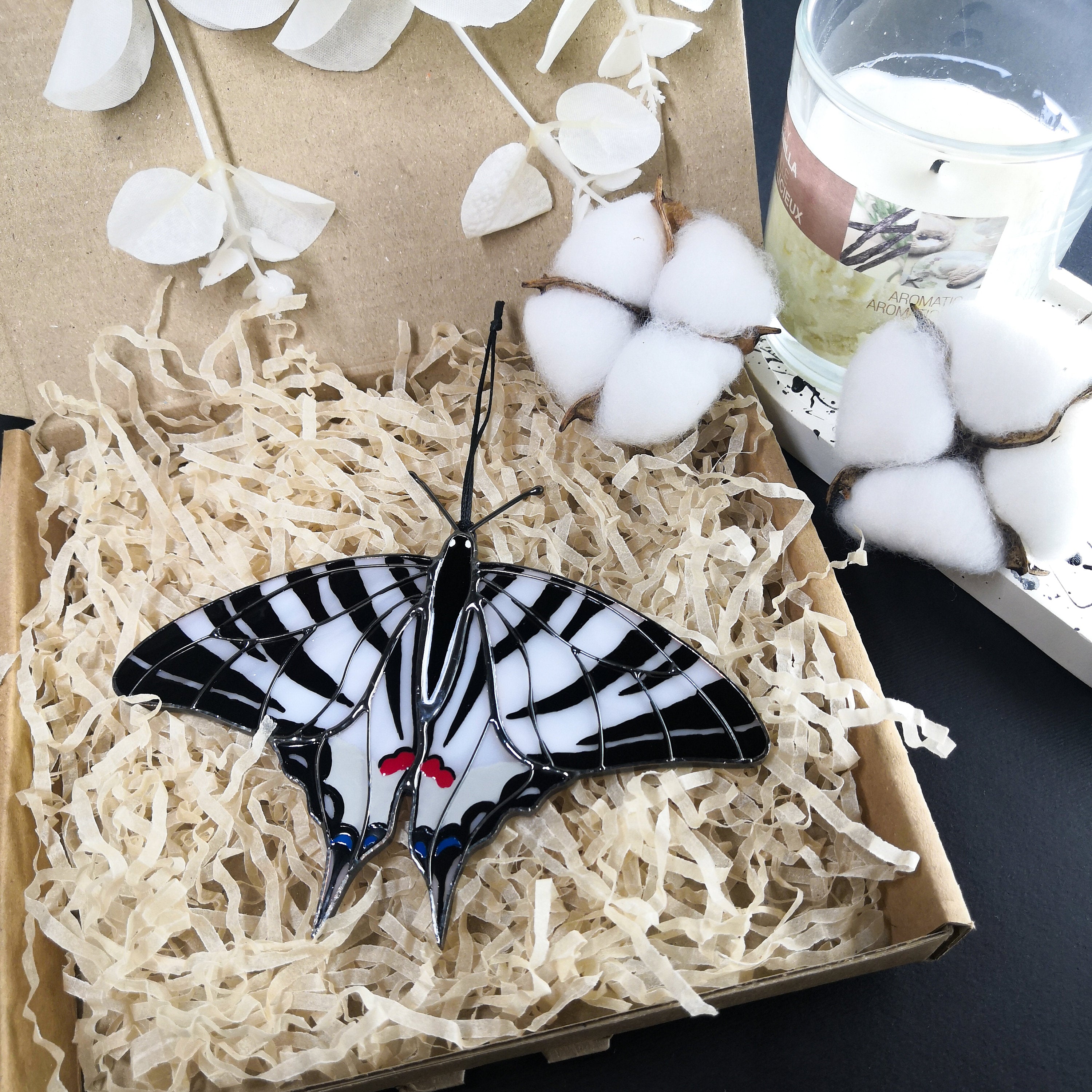 Zebra Swallowtail Butterfly Suncatcher Stained Glass Window Hanging