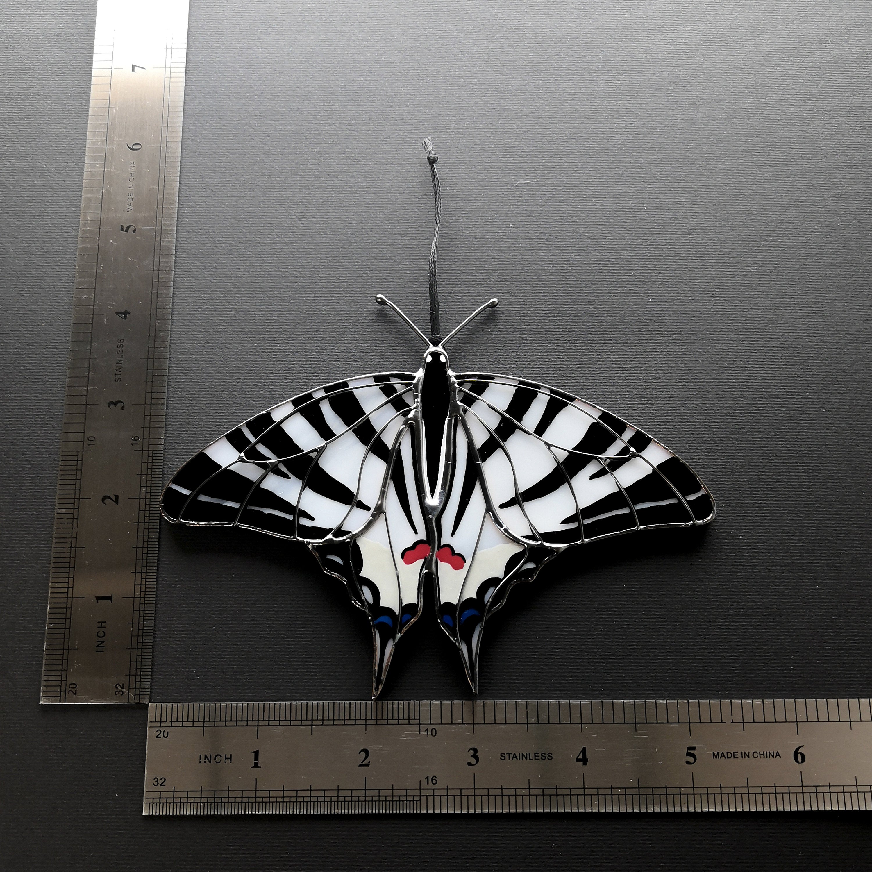 Zebra Swallowtail Butterfly Suncatcher Stained Glass Window Hanging