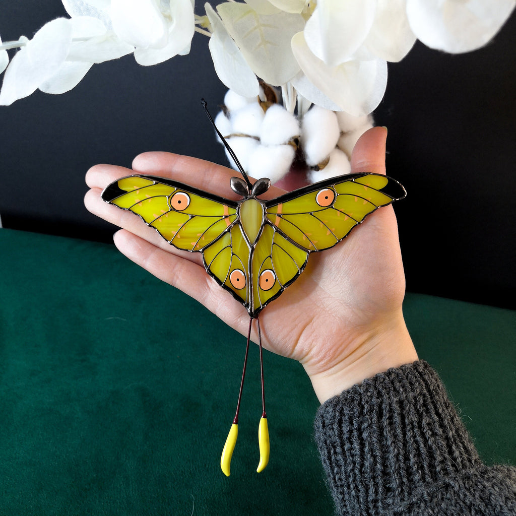 SunStainedGlassUA Comet Moth Stained Glass Window Suncatcher