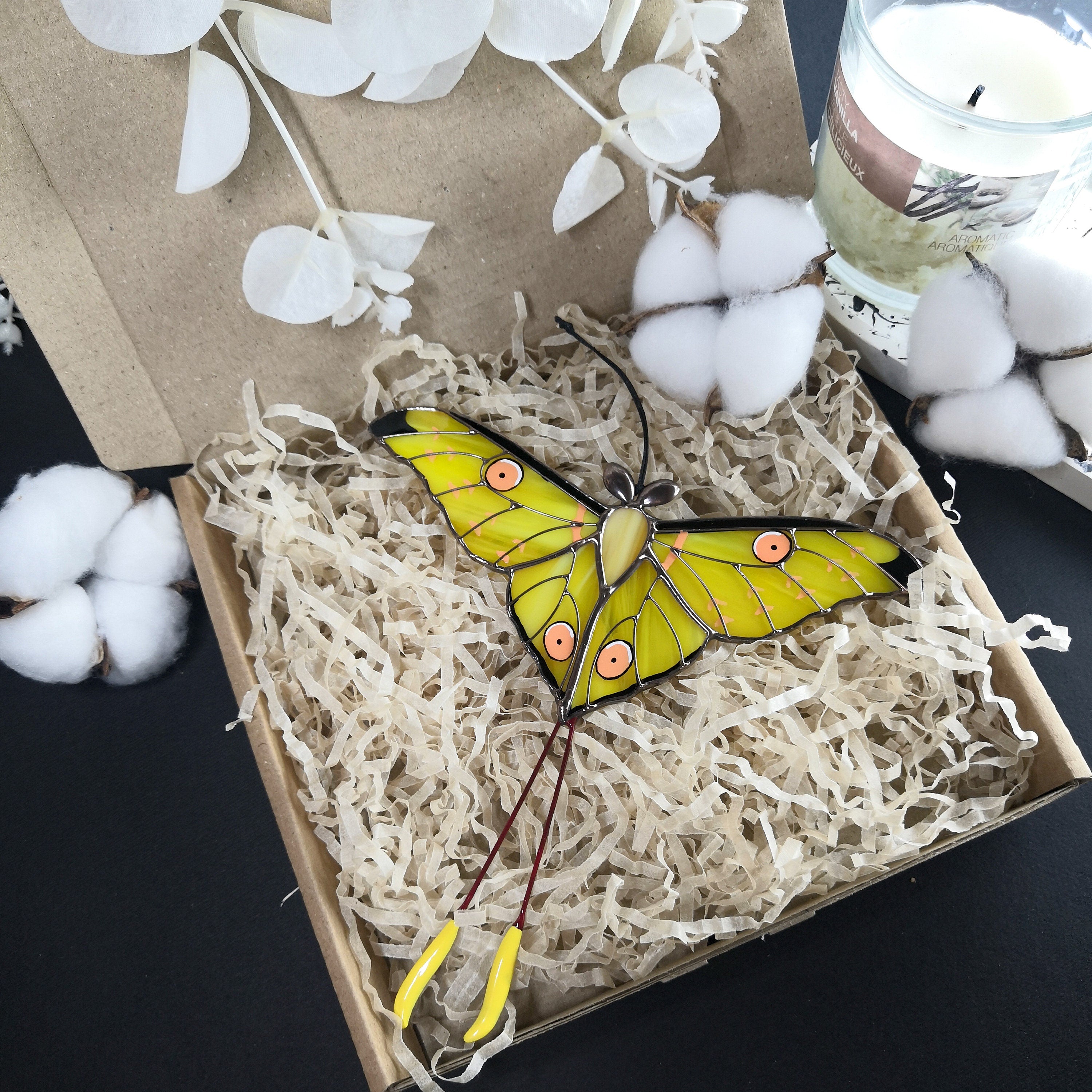 SunStainedGlassUA Comet Moth Stained Glass Window Suncatcher