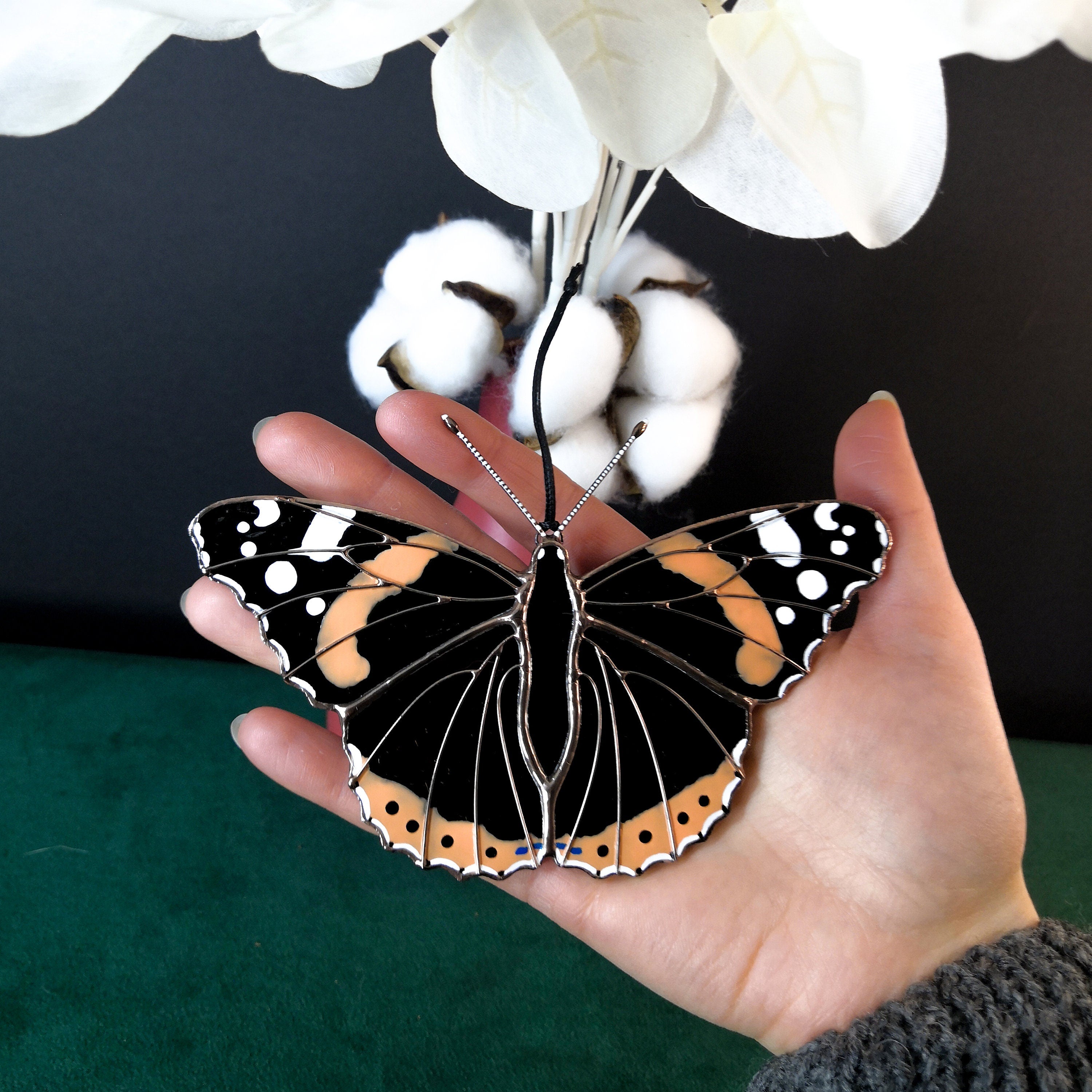 SunStainedGlassUA Red Admiral Butterfly Suncatcher Stained Glass Window Hanging