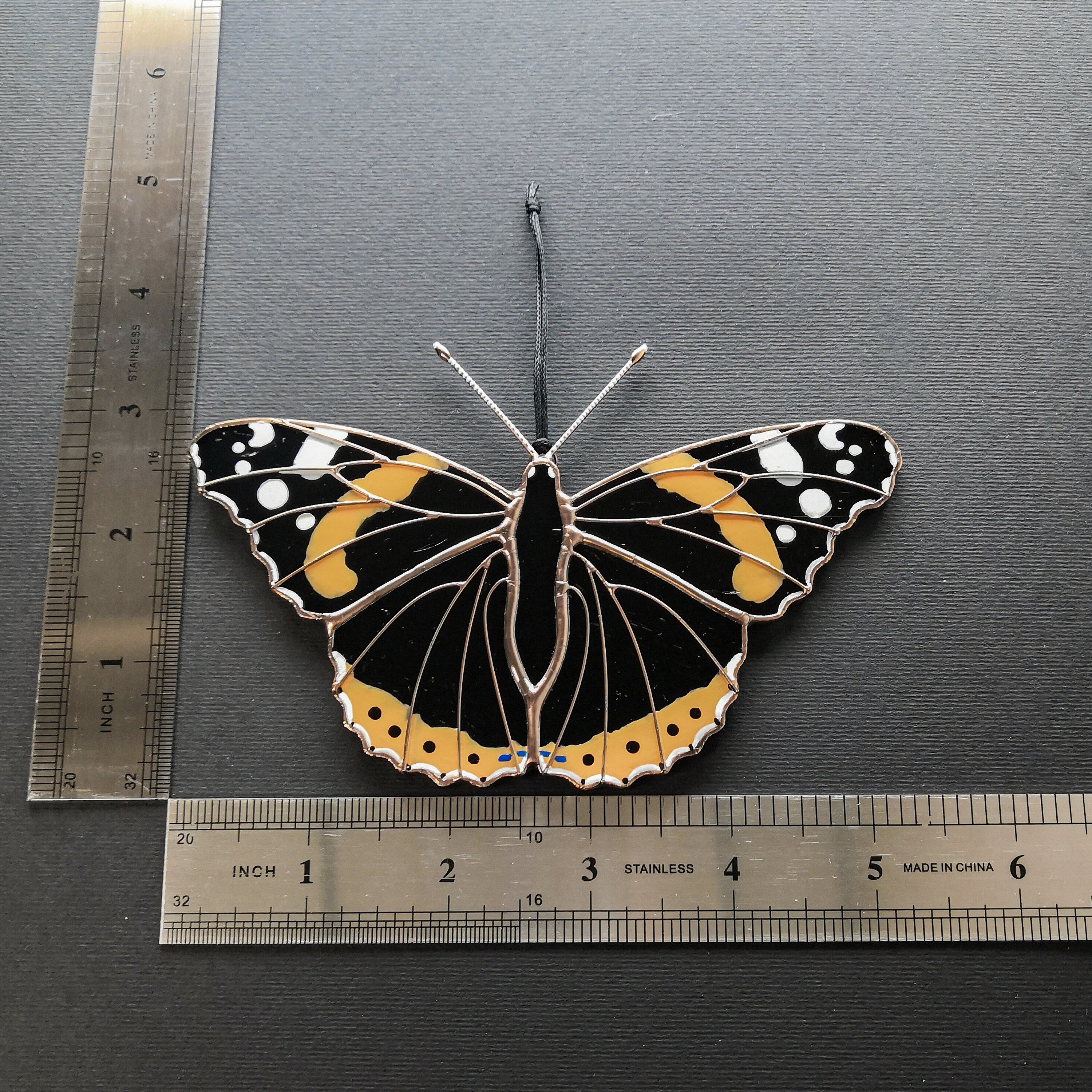 SunStainedGlassUA Red Admiral Butterfly Suncatcher Stained Glass Window Hanging